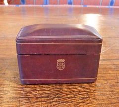 1950s Burgundy Leather Box with Gold Shield and Border Decoration