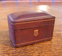 1950s Burgundy Leather Box with Gold Shield and Border Decoration
