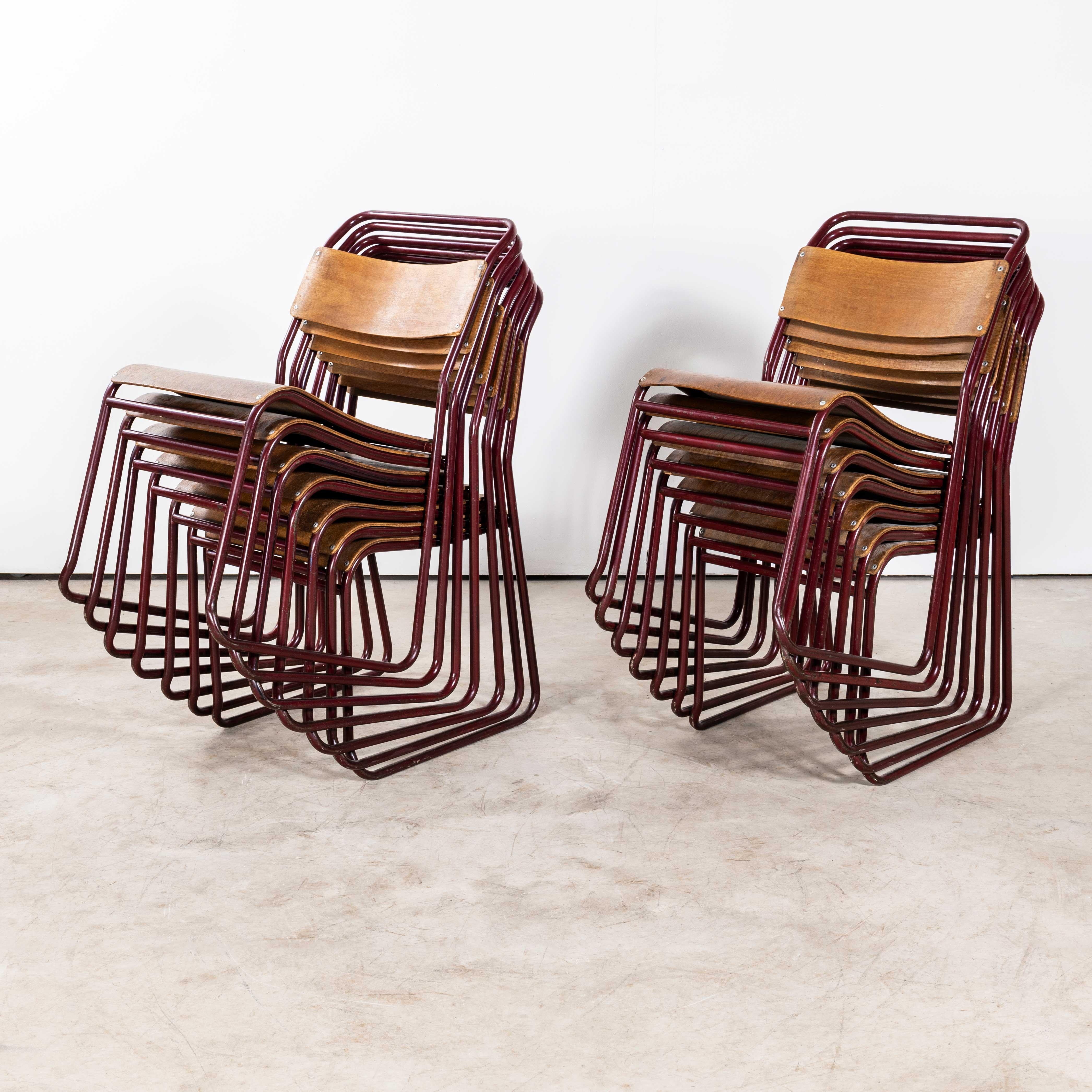 English 1950's Burgundy Tubular Metal Dining Chairs Sebel - Good Quantity Available For Sale