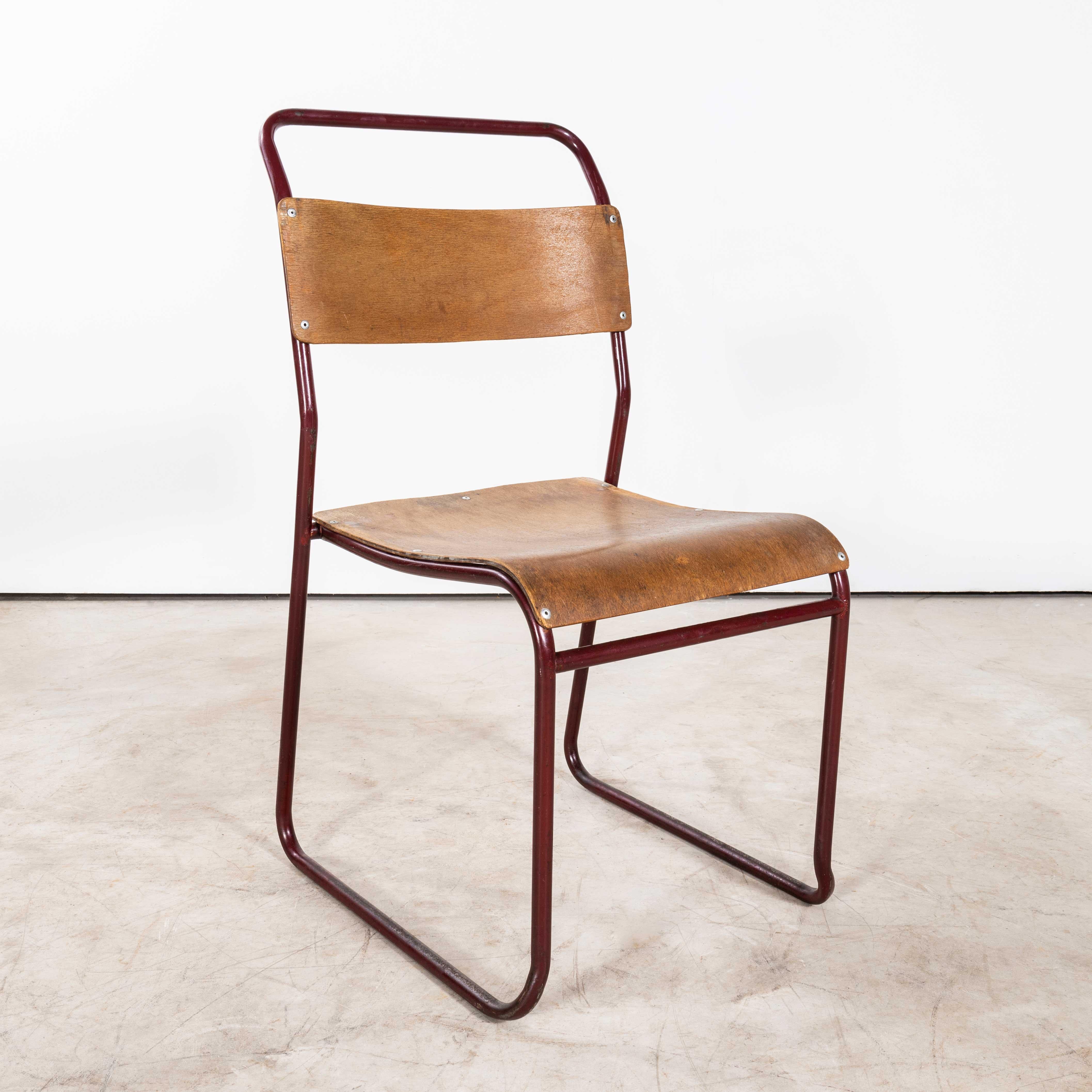 English 1950's Burgundy Tubular Metal Dining Chairs Sebel - Good Quantity Available