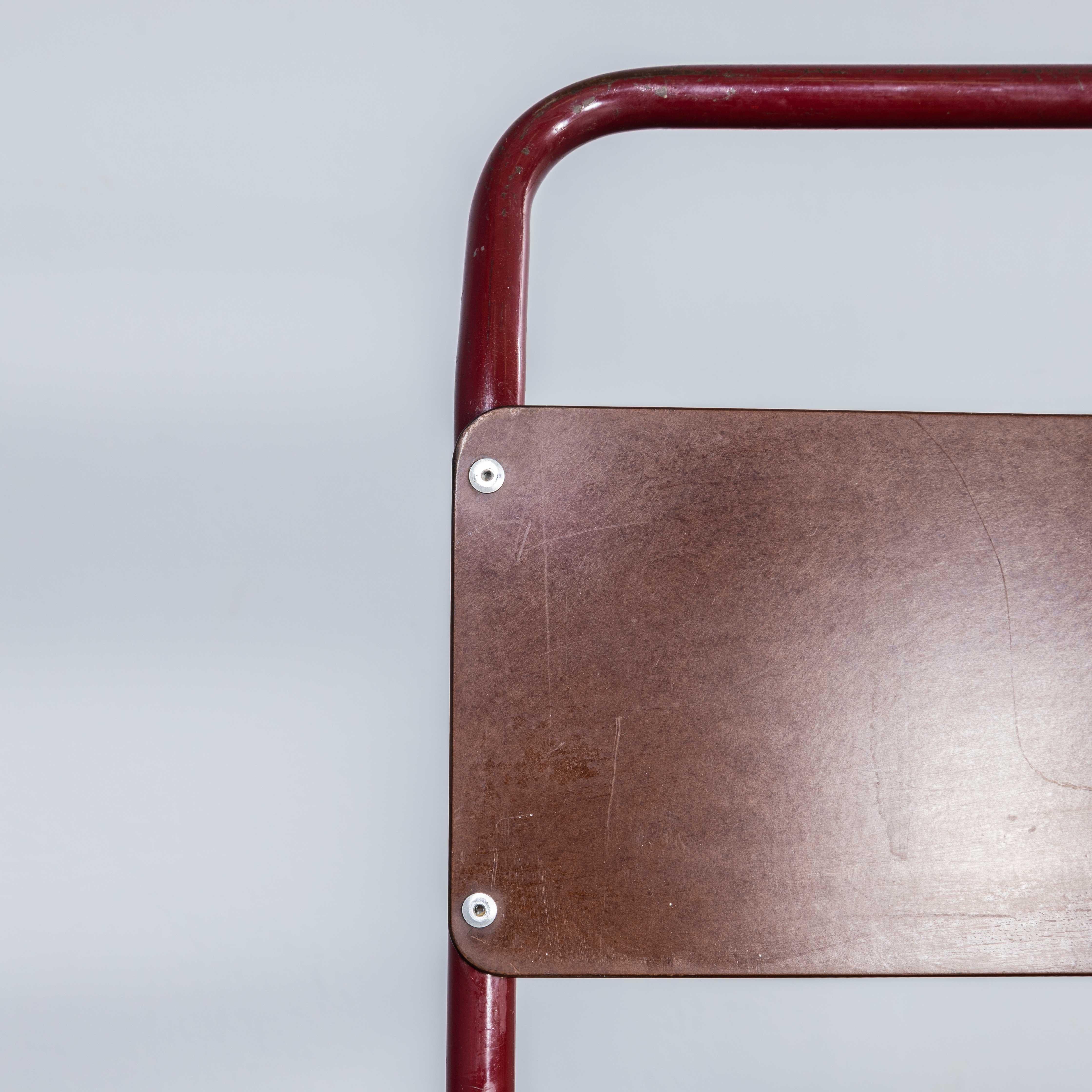 1950's Burgundy Tubular Metal Dining Chairs Sebel - Set Of Seven. 4
