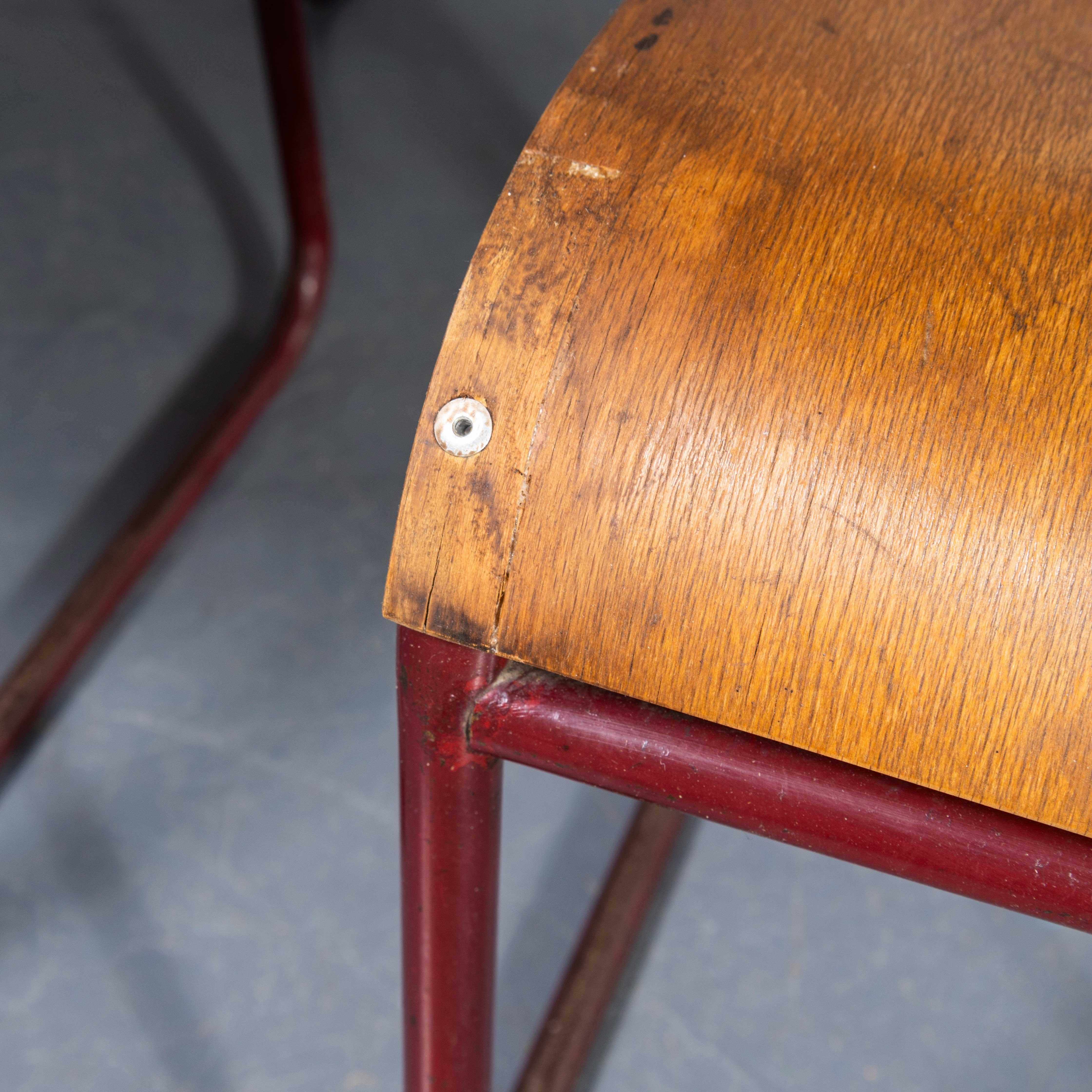 1950's Burgundy Tubular Metal Dining Chairs Sebel - Set Of Seven. In Good Condition In Hook, Hampshire