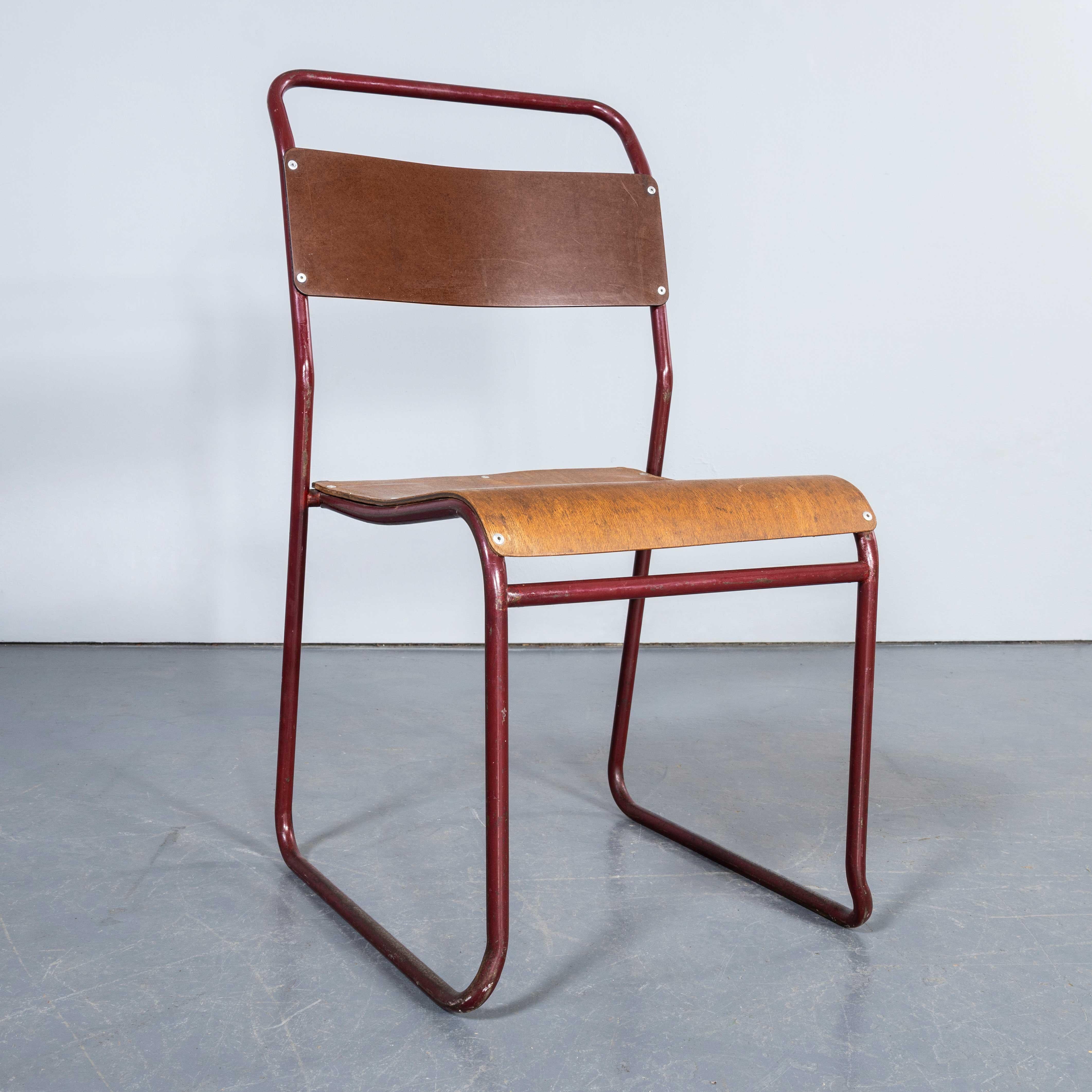 1950's Burgundy Tubular Metal Dining Chairs Sebel - Set Of Seven. 1