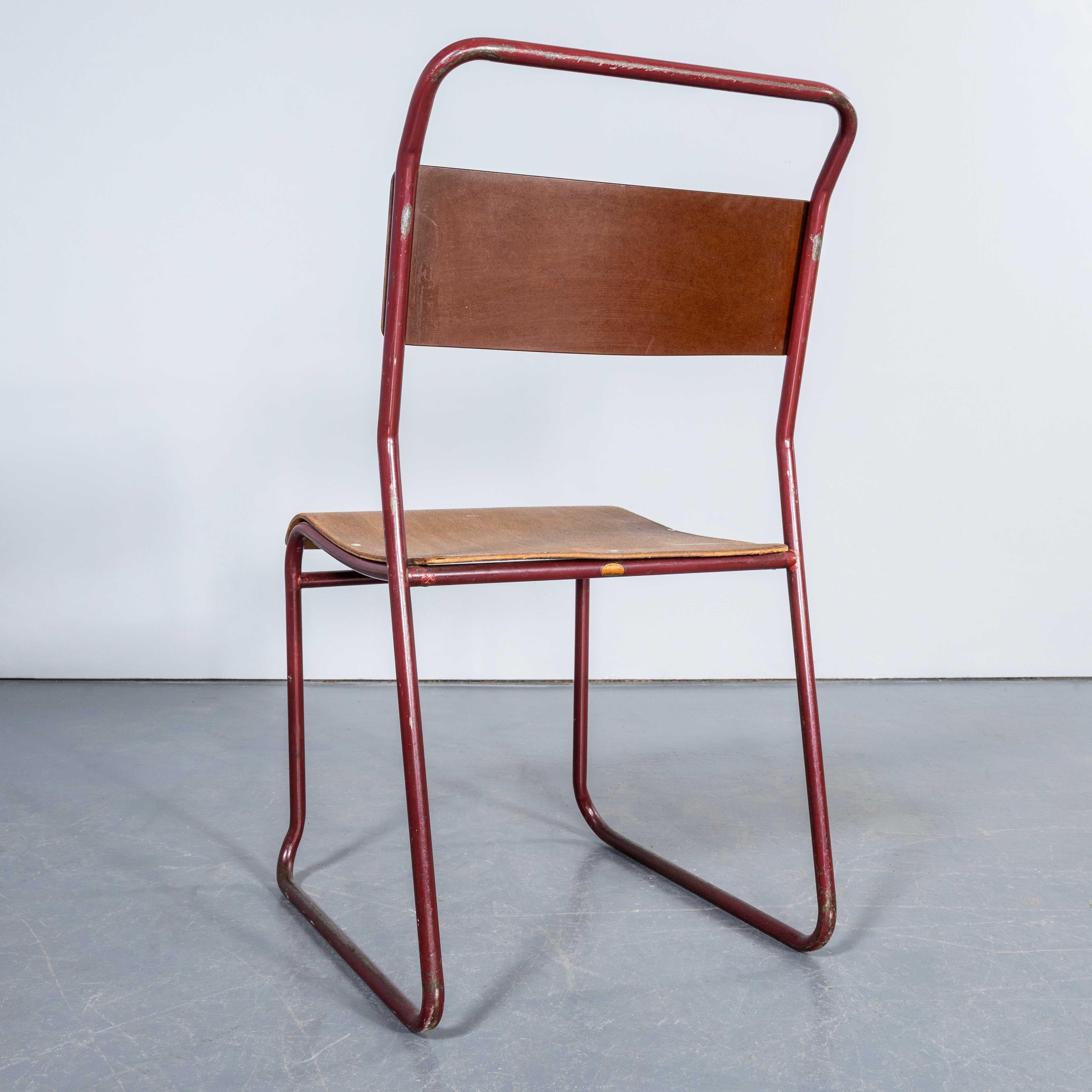 1950's Burgundy Tubular Metal Dining Chairs Sebel - Set Of Seven. 2