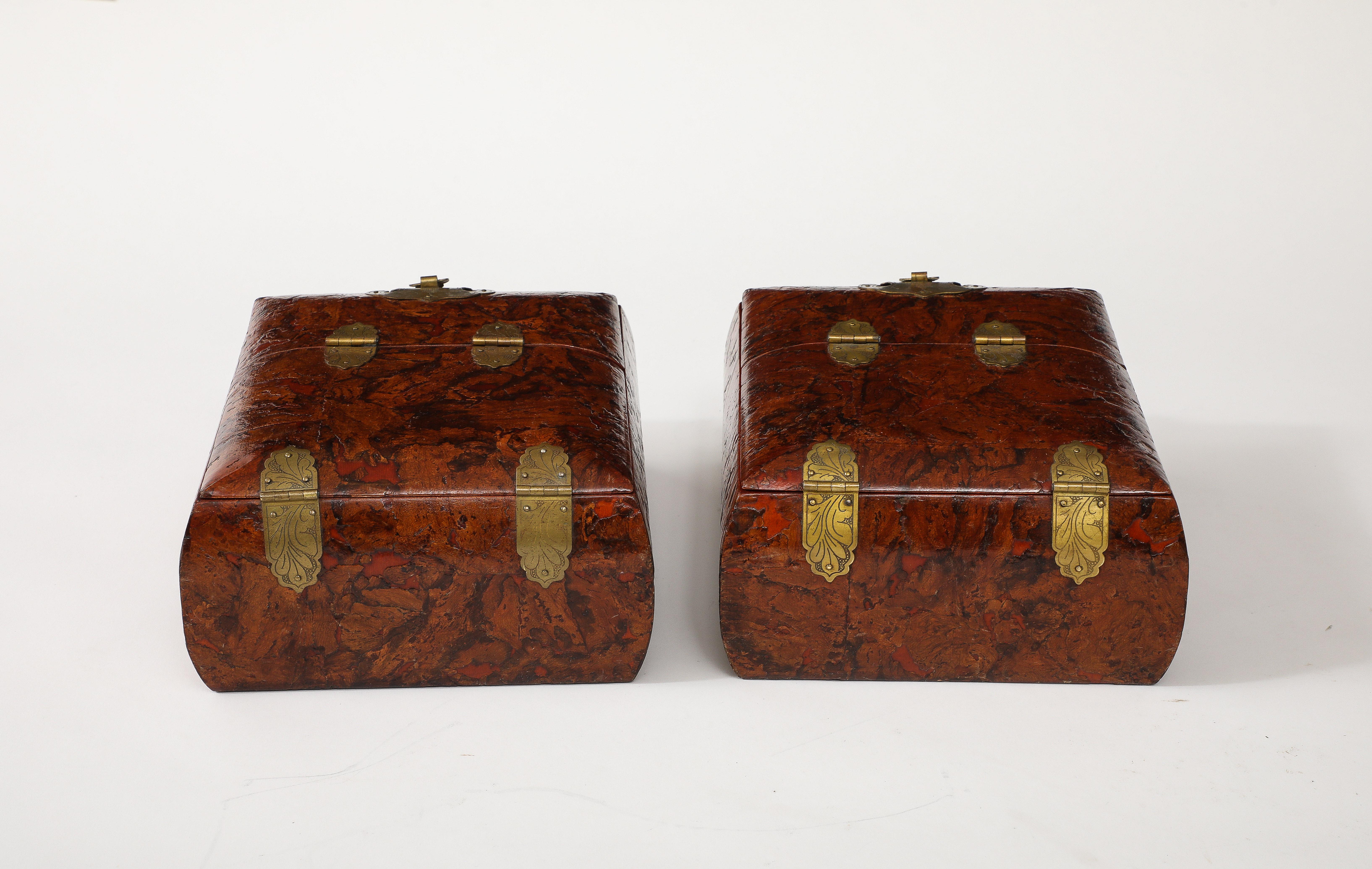 1950's Burl-wood Chinese Jewelry Boxes With Mirror For Sale 6