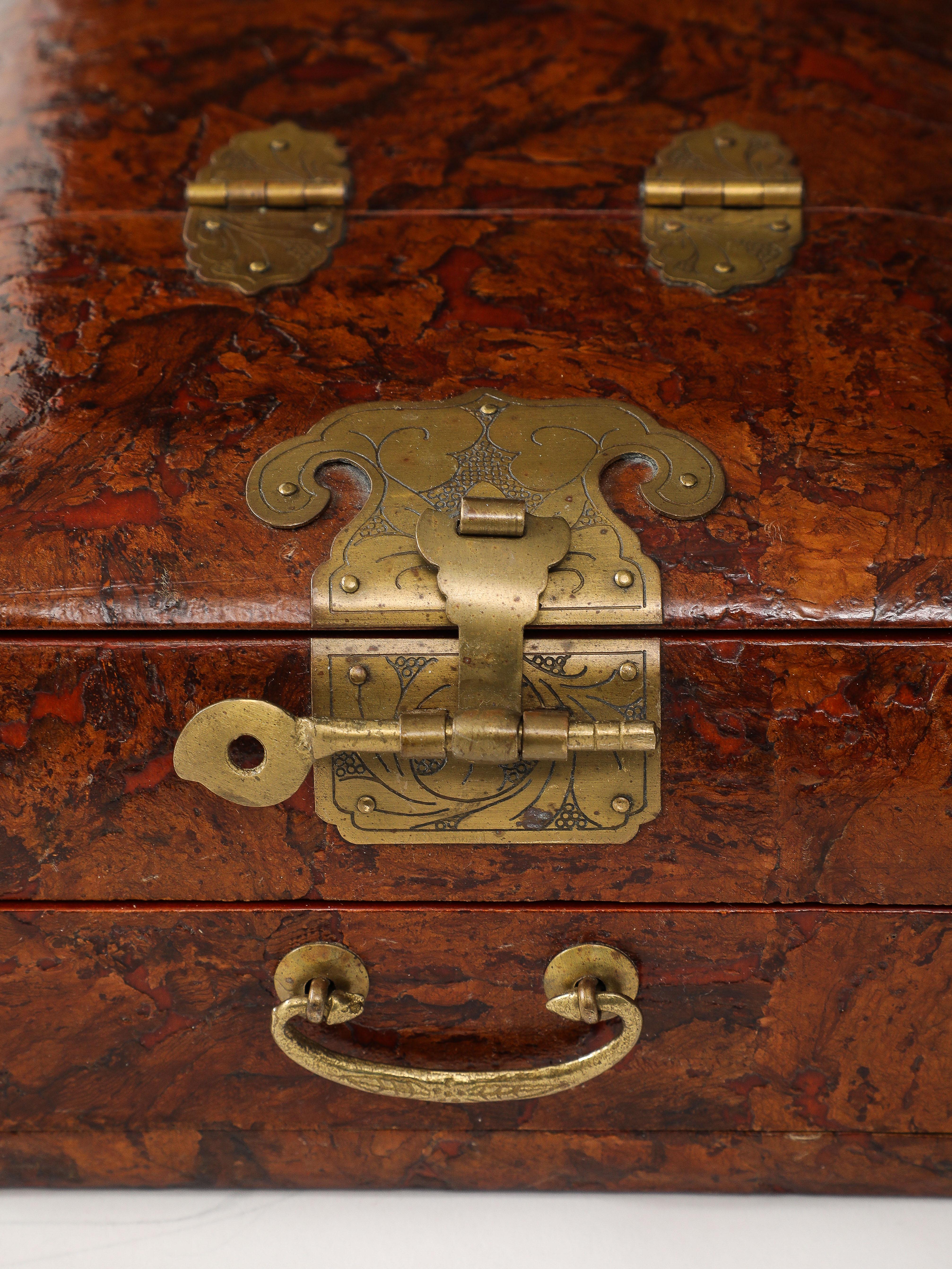 1950's Burl-wood Chinese Jewelry Boxes With Mirror For Sale 7