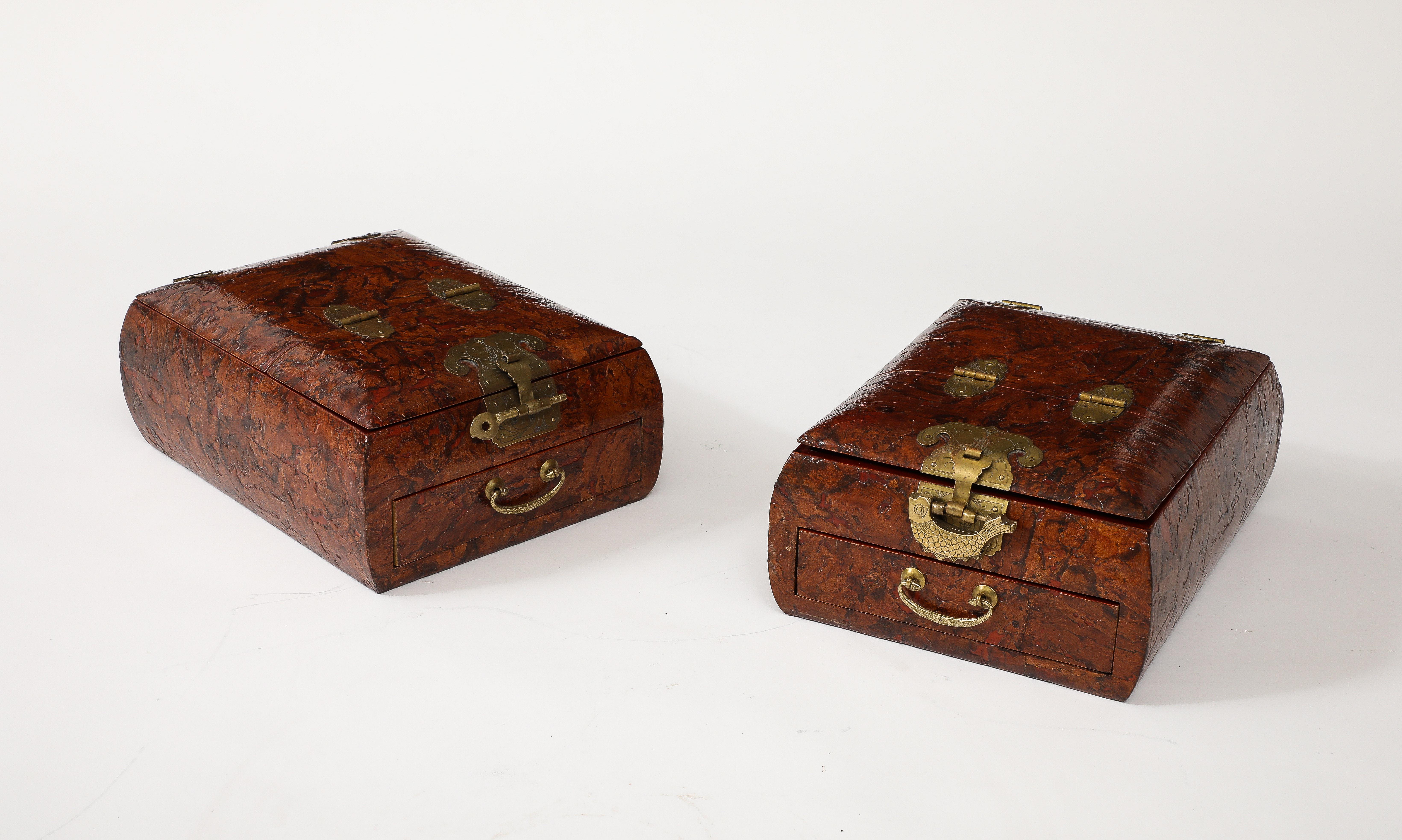 1950's Burl-wood Chinese Jewelry Boxes With Mirror For Sale 8