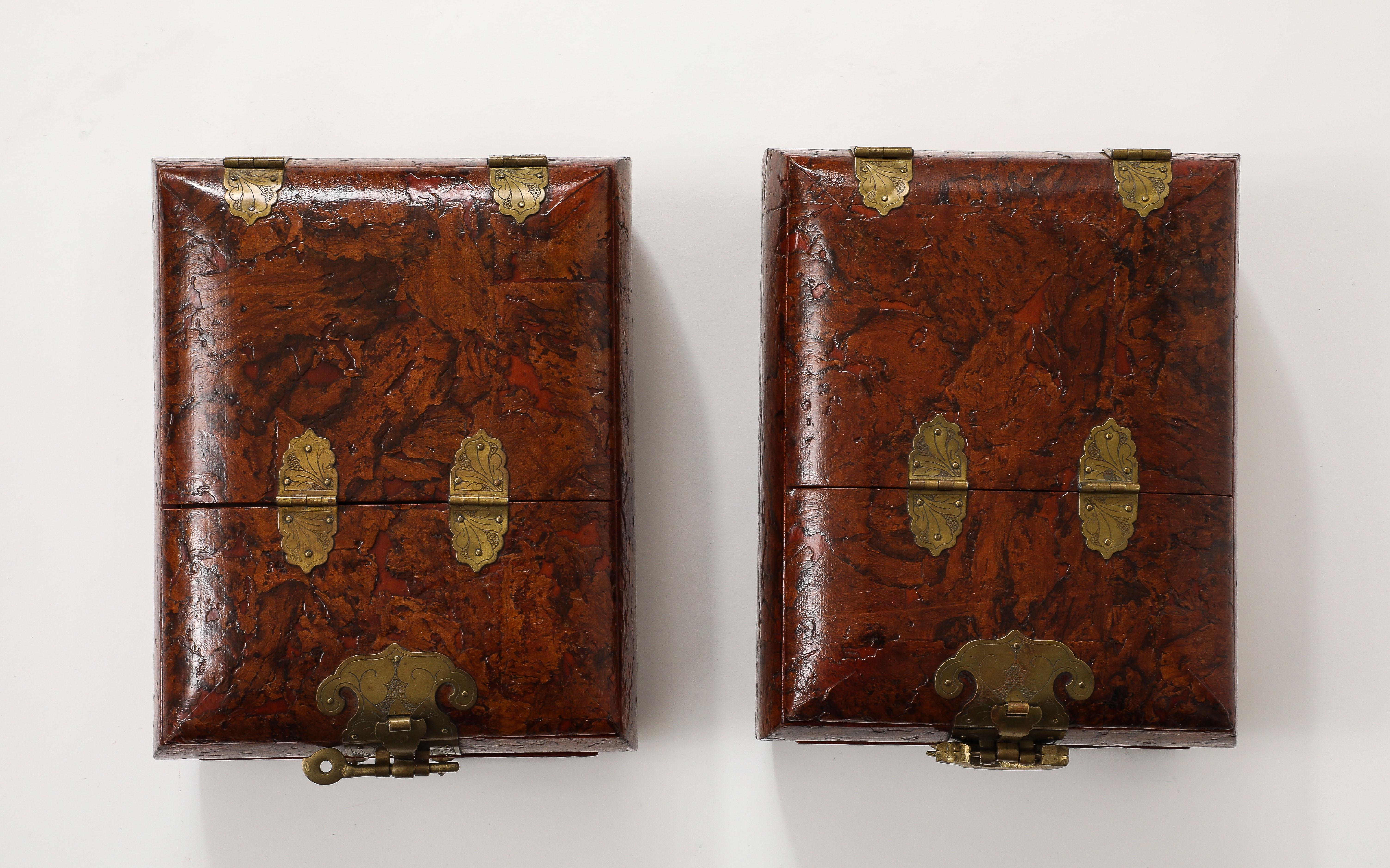 Mid-20th Century 1950's Burl-wood Chinese Jewelry Boxes With Mirror For Sale