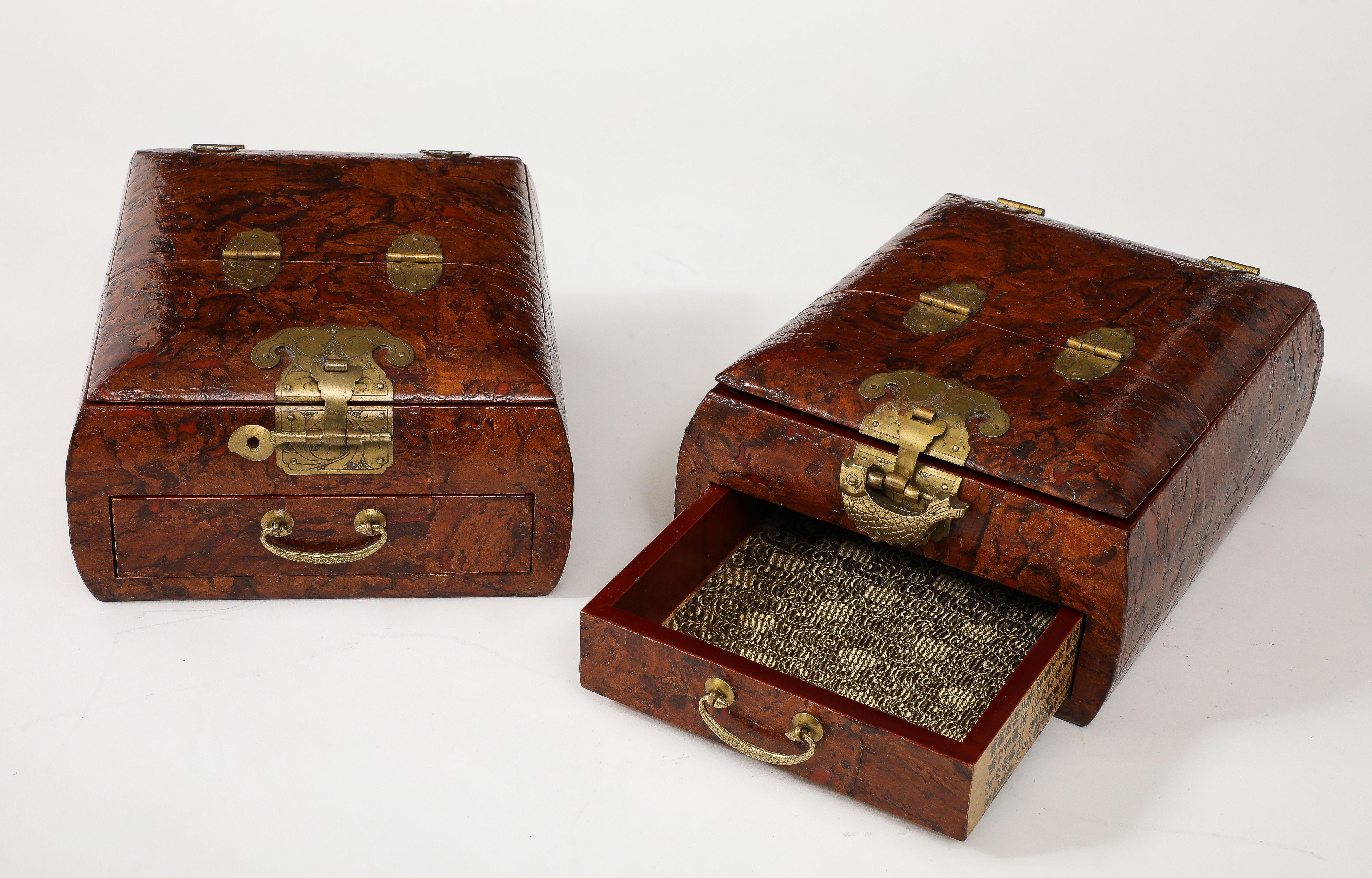 1950's Burl-wood Chinese Jewelry Boxes With Mirror For Sale 2