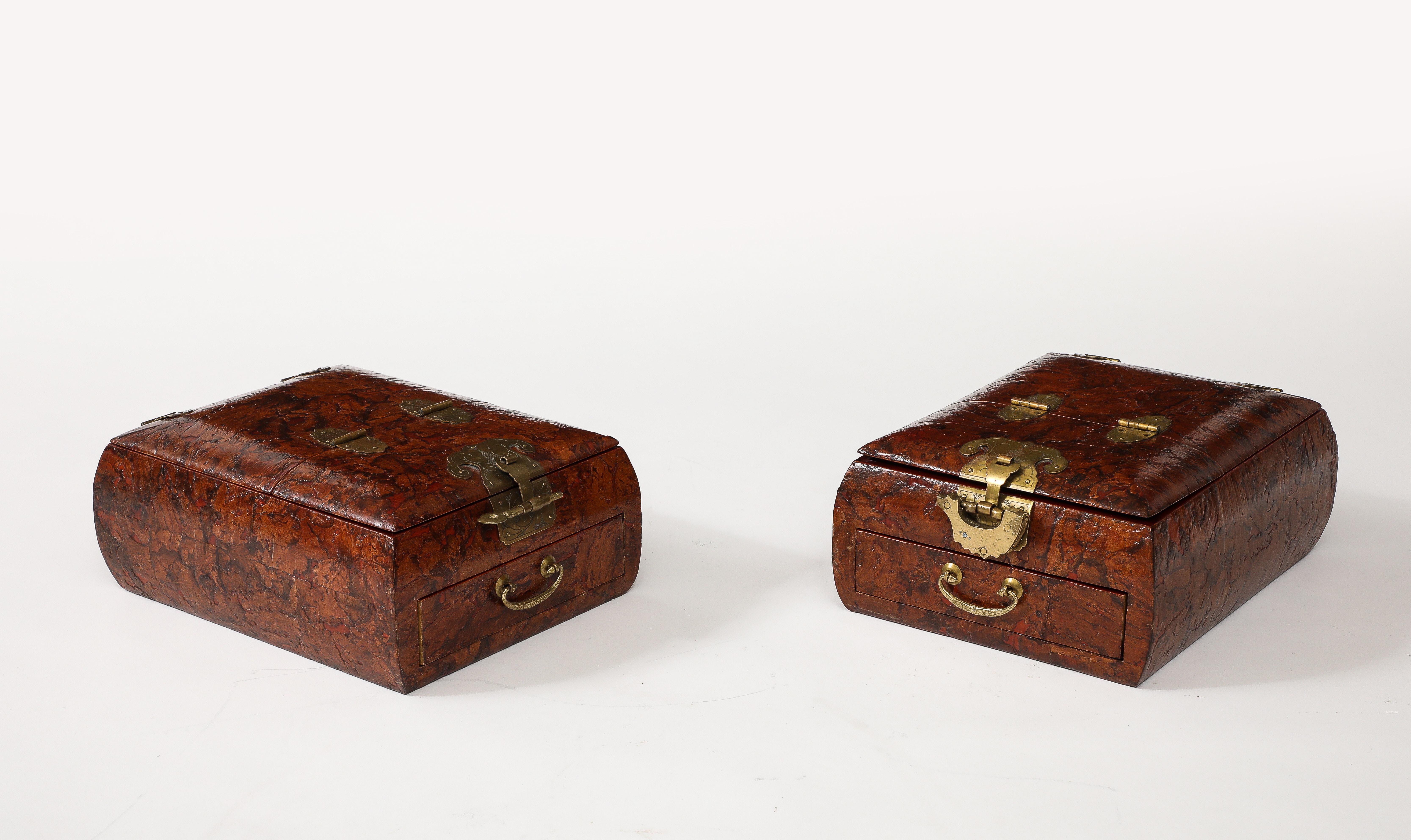 1950's Burl-wood Chinese Jewelry Boxes With Mirror For Sale 2