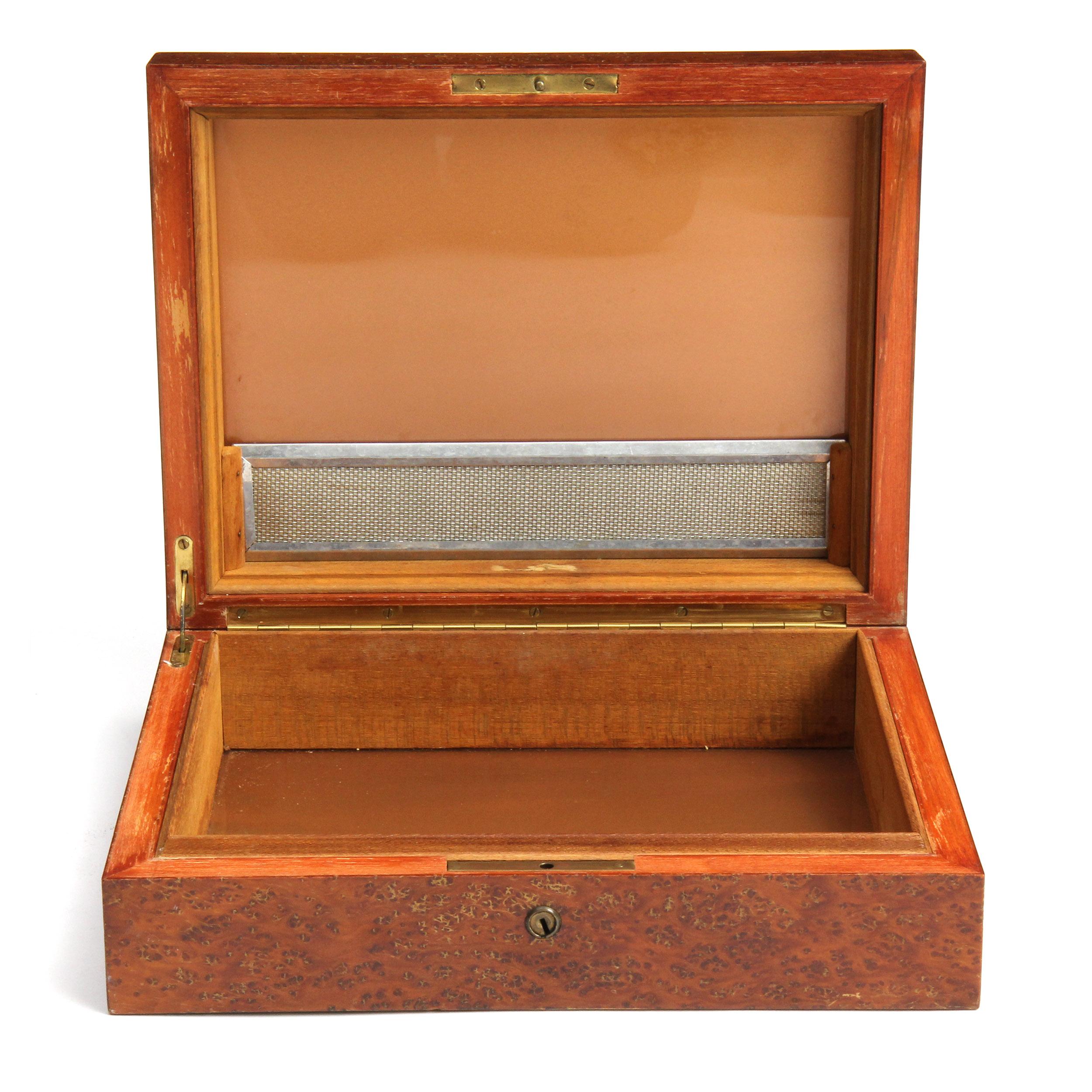 American Craftsman 1950s Burled Maple Humidor For Sale