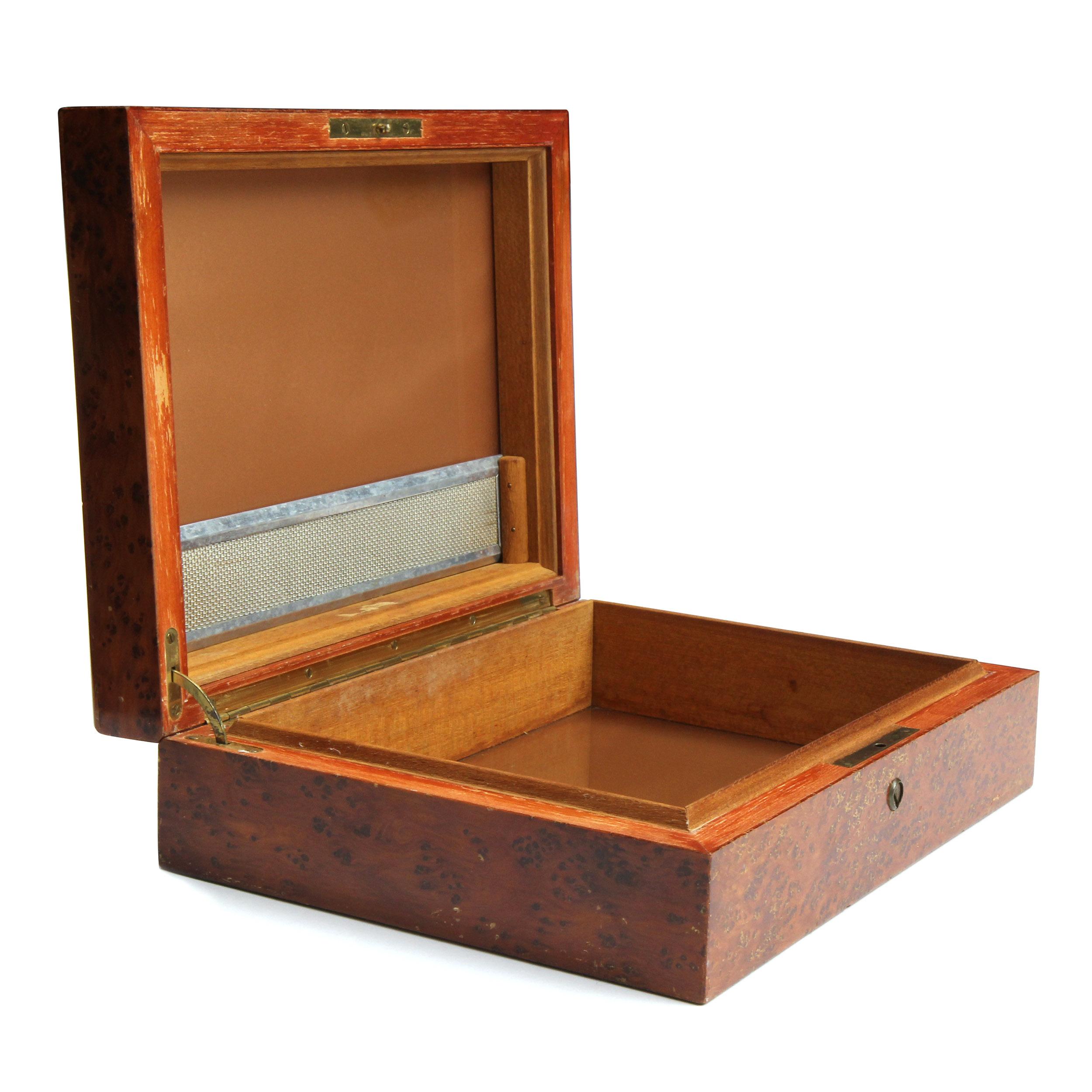 American 1950s Burled Maple Humidor For Sale