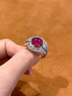 1950s Burma No Heat Ruby & Diamond Cocktail Ring