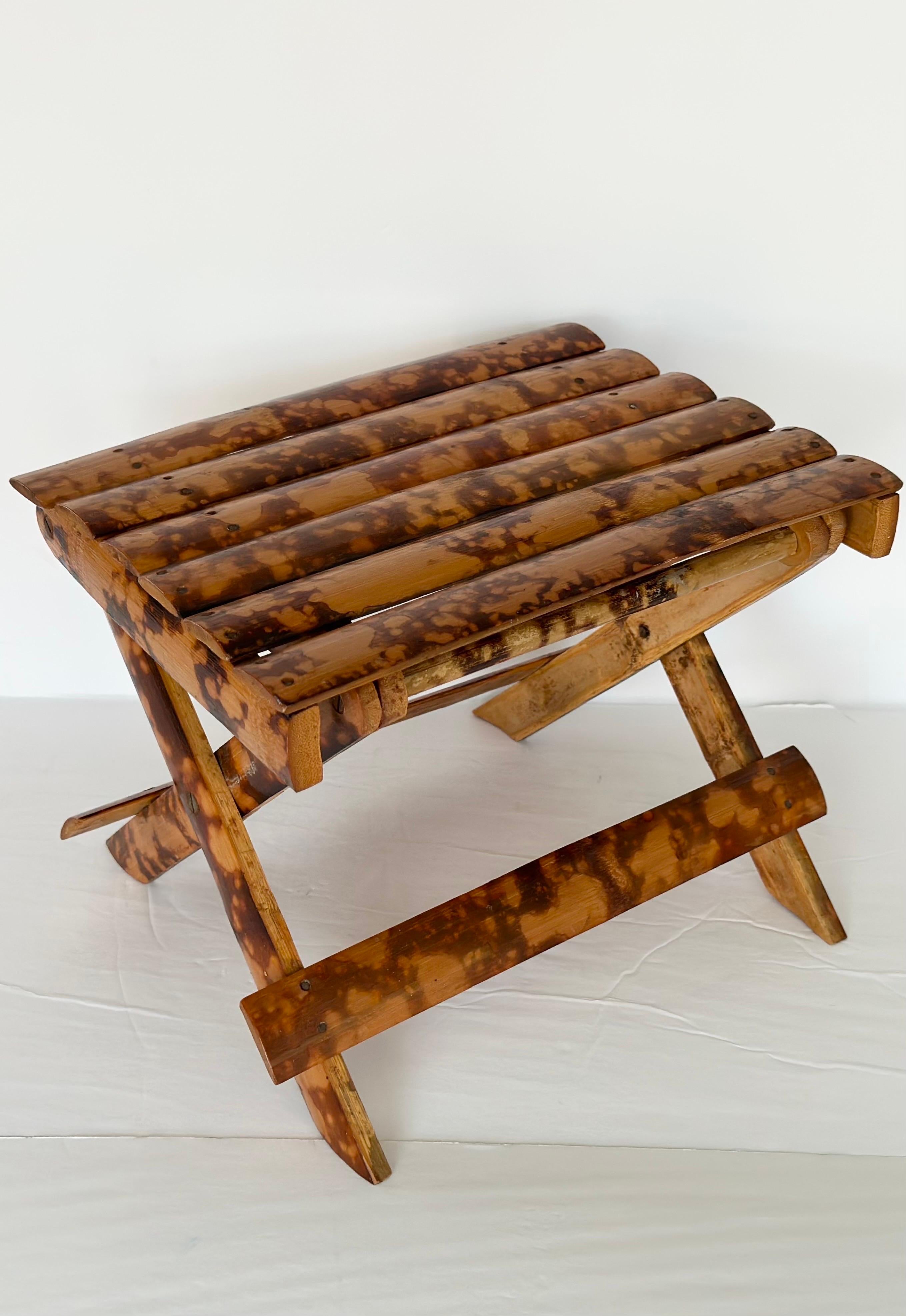 English 1950s Burnt Tortoise Bamboo Foldable Footstool  For Sale