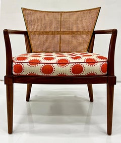 Loungesessel aus Schilfrohr, Nussbaum und Messing aus den 1950er Jahren, Paar