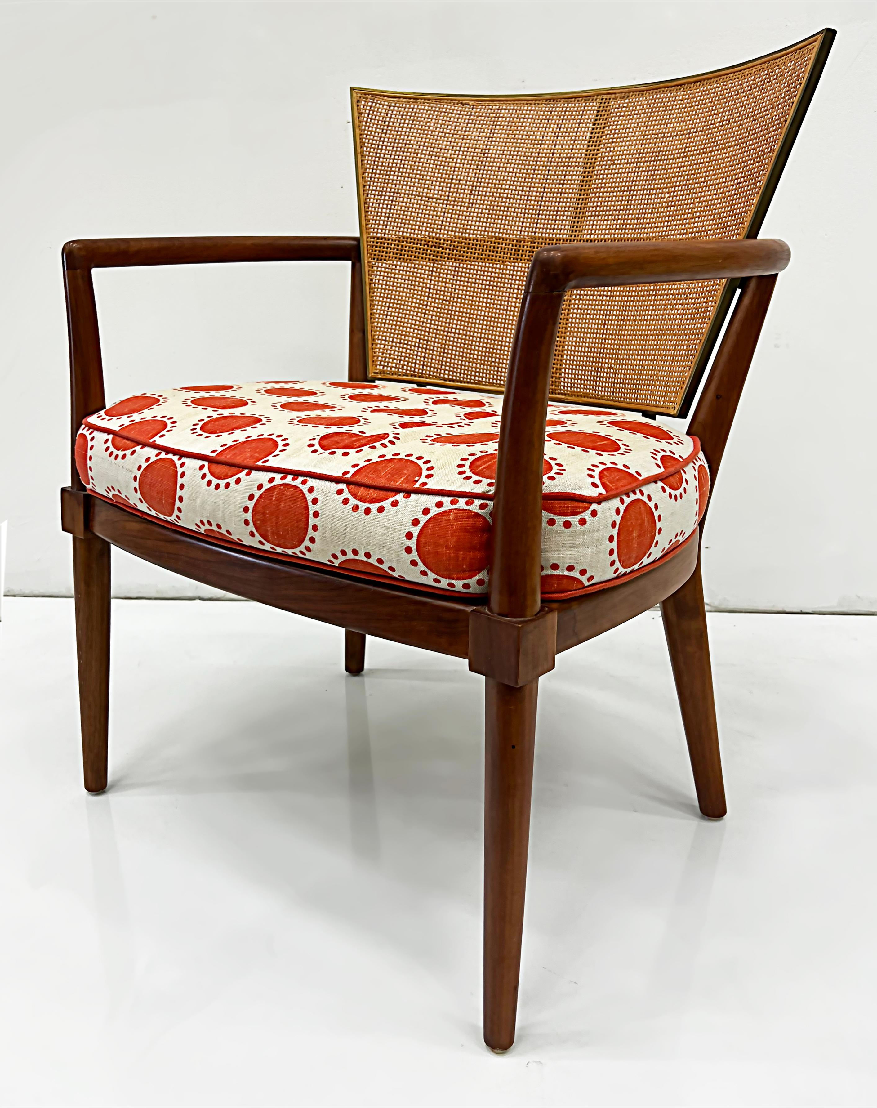 1950s Burt England Cane, Walnut and Brass Lounge Chairs, Pair 1