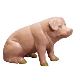 Décoration de vitrine de boucherie des années 1950 représentant un cochon