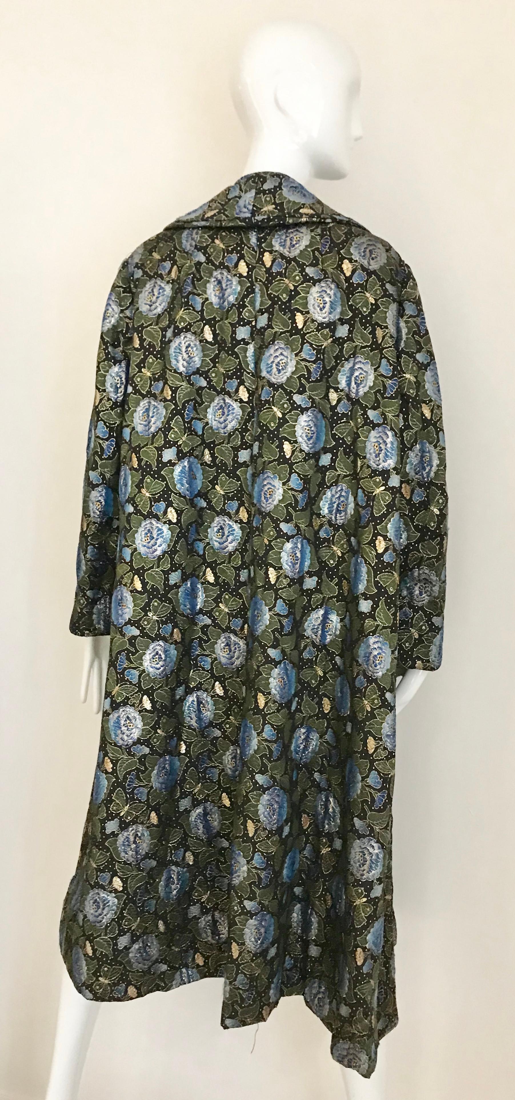 Women's  1950s Green and Blue Butterfly Print Brocade  Coat For Sale
