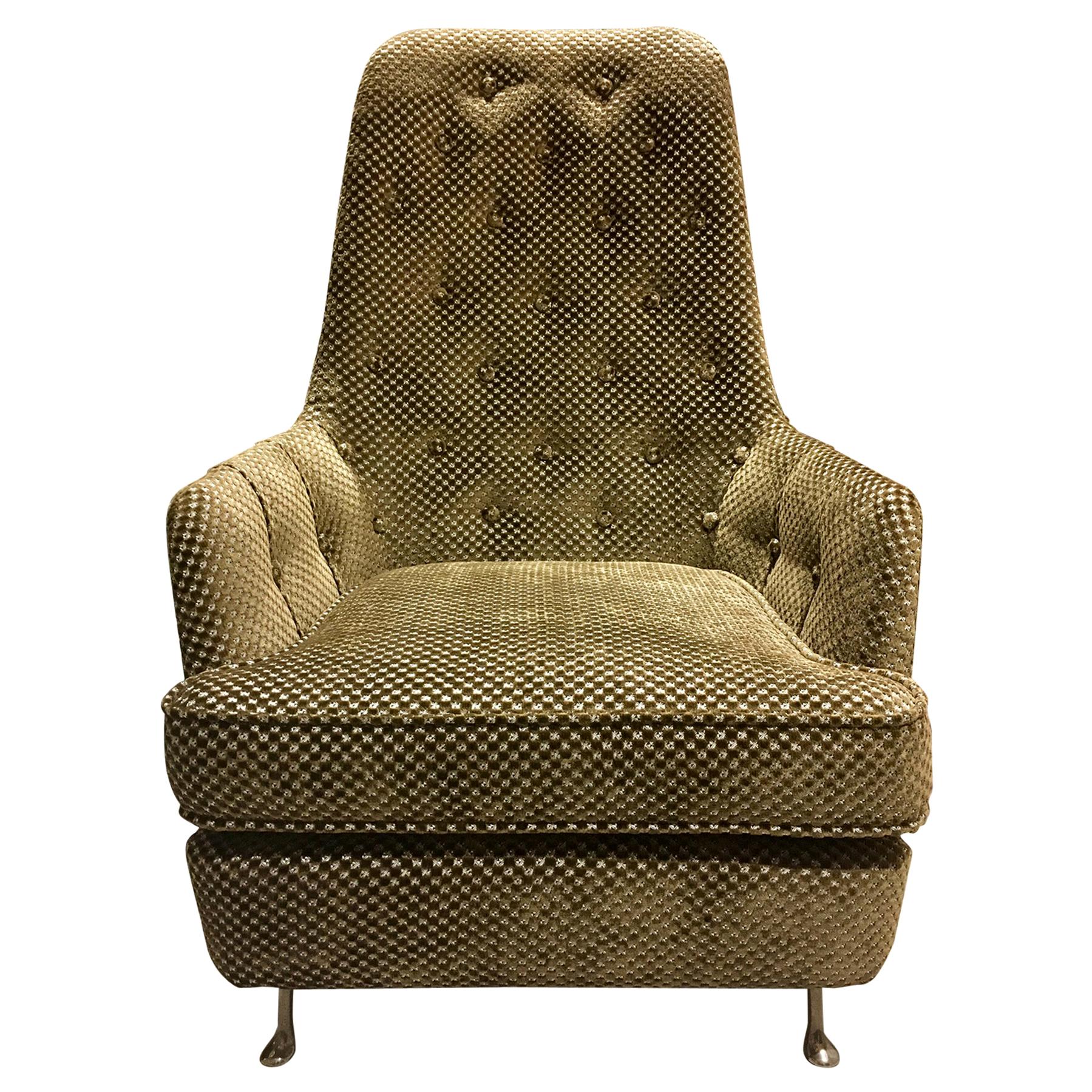 1950s Button-Tufted Armchair with Metal Feet