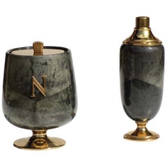 1950s by Aldo Tura Italian Midcentury Lacquered Goatskin Ice Bucket and Shaker