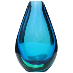 1950s by Flavio Poli Seguso "Sommerso" Blue Murano Glass 1950s Midcentury Vase