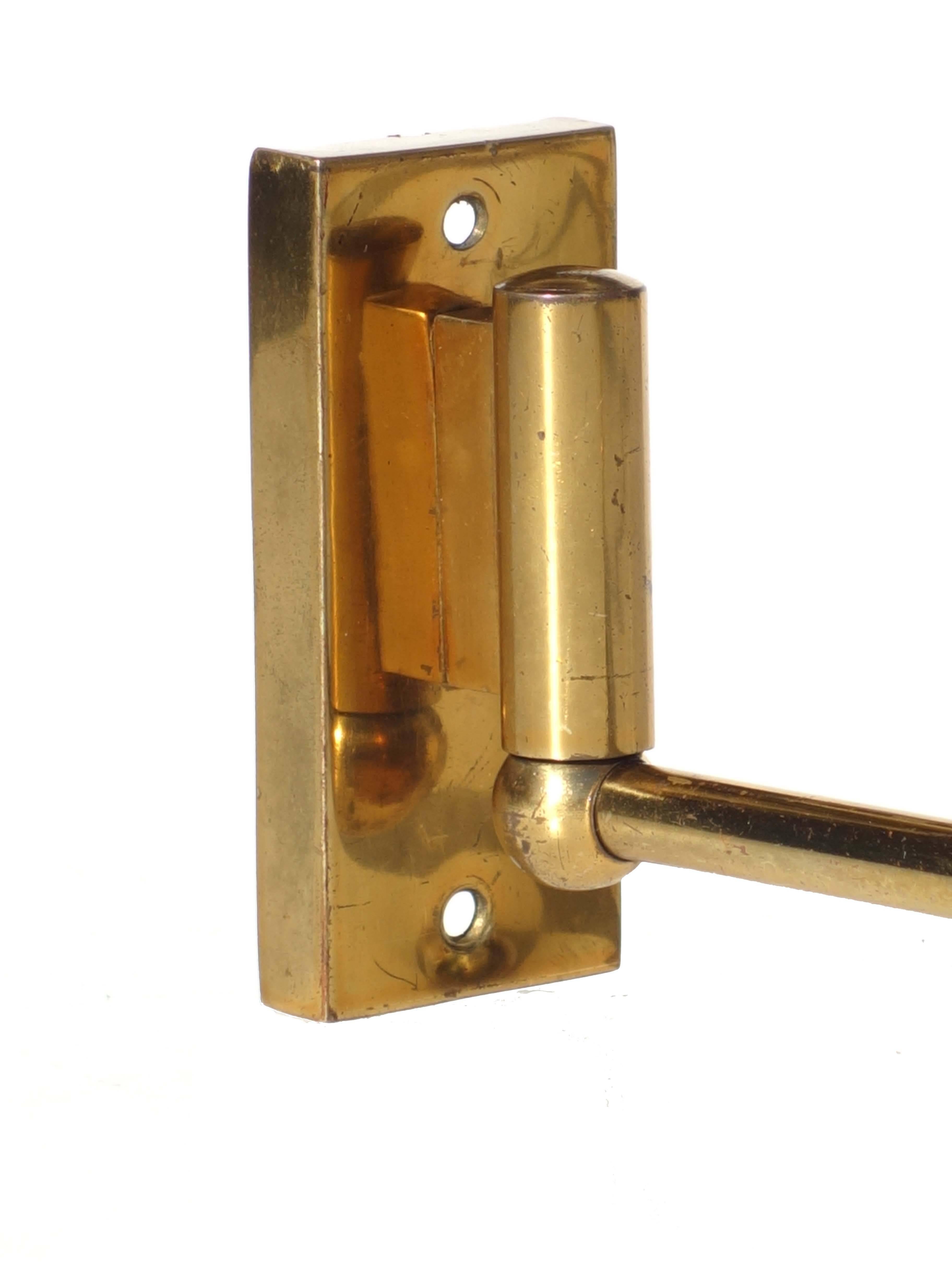 Mid-20th Century 1950s by Stilnovo Italian Design Mid Century Brass Green Adjustable Wall Lamp For Sale