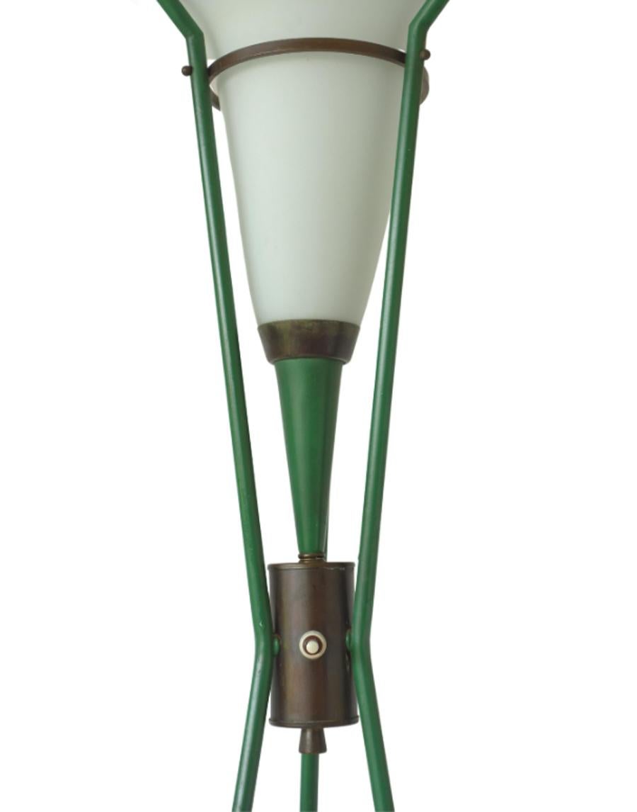 Mid-Century Modern 1950s by Stilnovo Italian Midcentury Design Glass Brass Green Floor Lamp For Sale