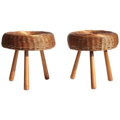 1950s by Tony Paul American Design Midcentury Pair of Wicker Rattan Stools