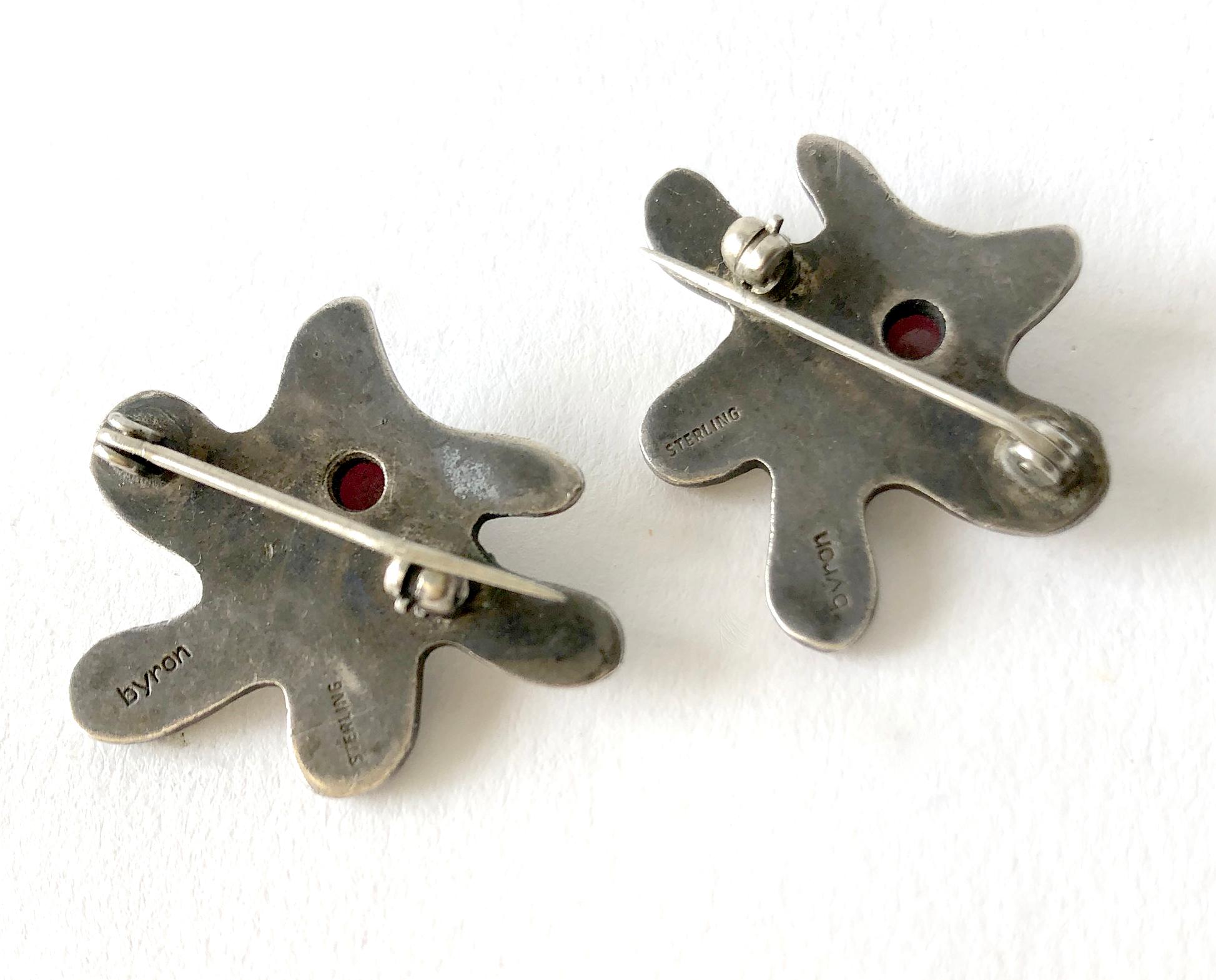 Bead 1950s Sterling Silver Garnet California Studio Scatter Pins by Byron