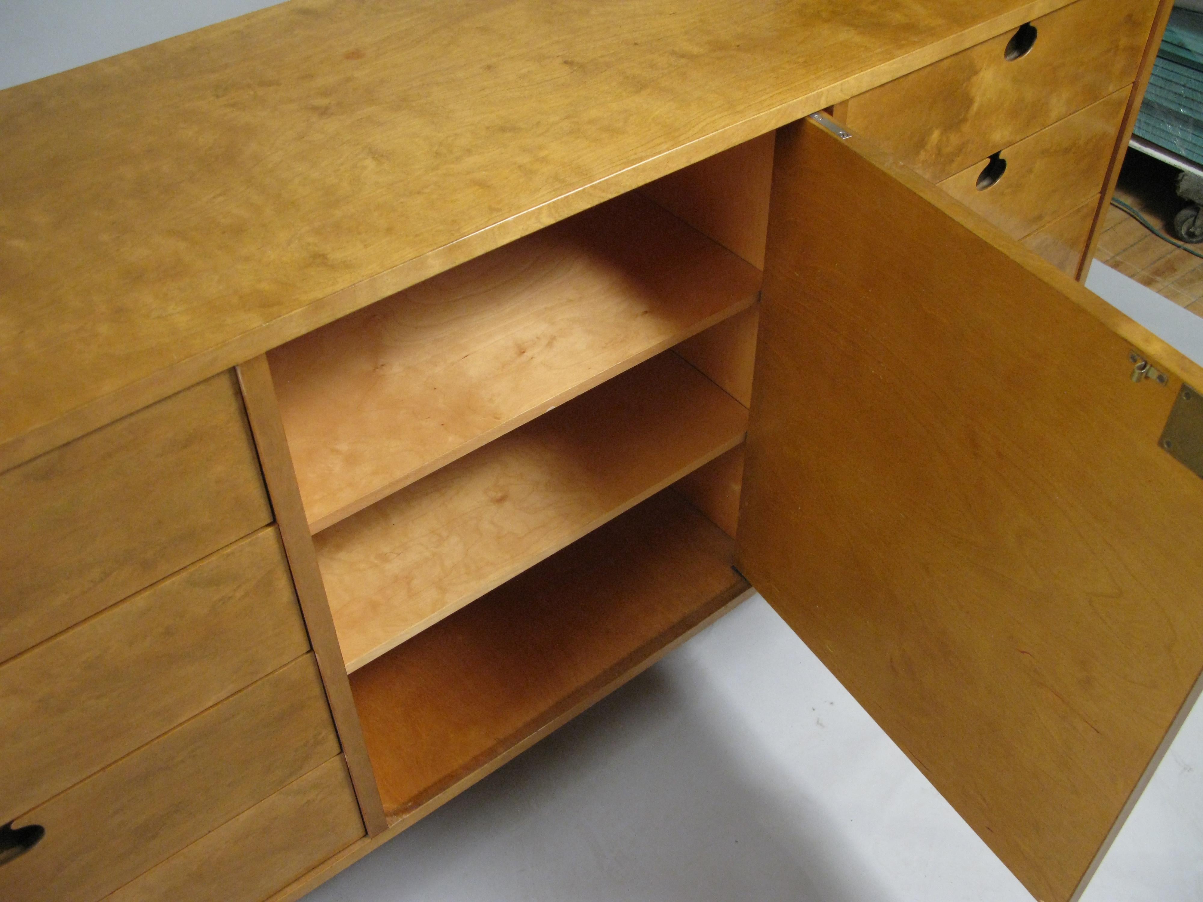 1950s Cabinet / Sideboard in Maple and Brass by Edmund Spence In Good Condition In Hudson, NY