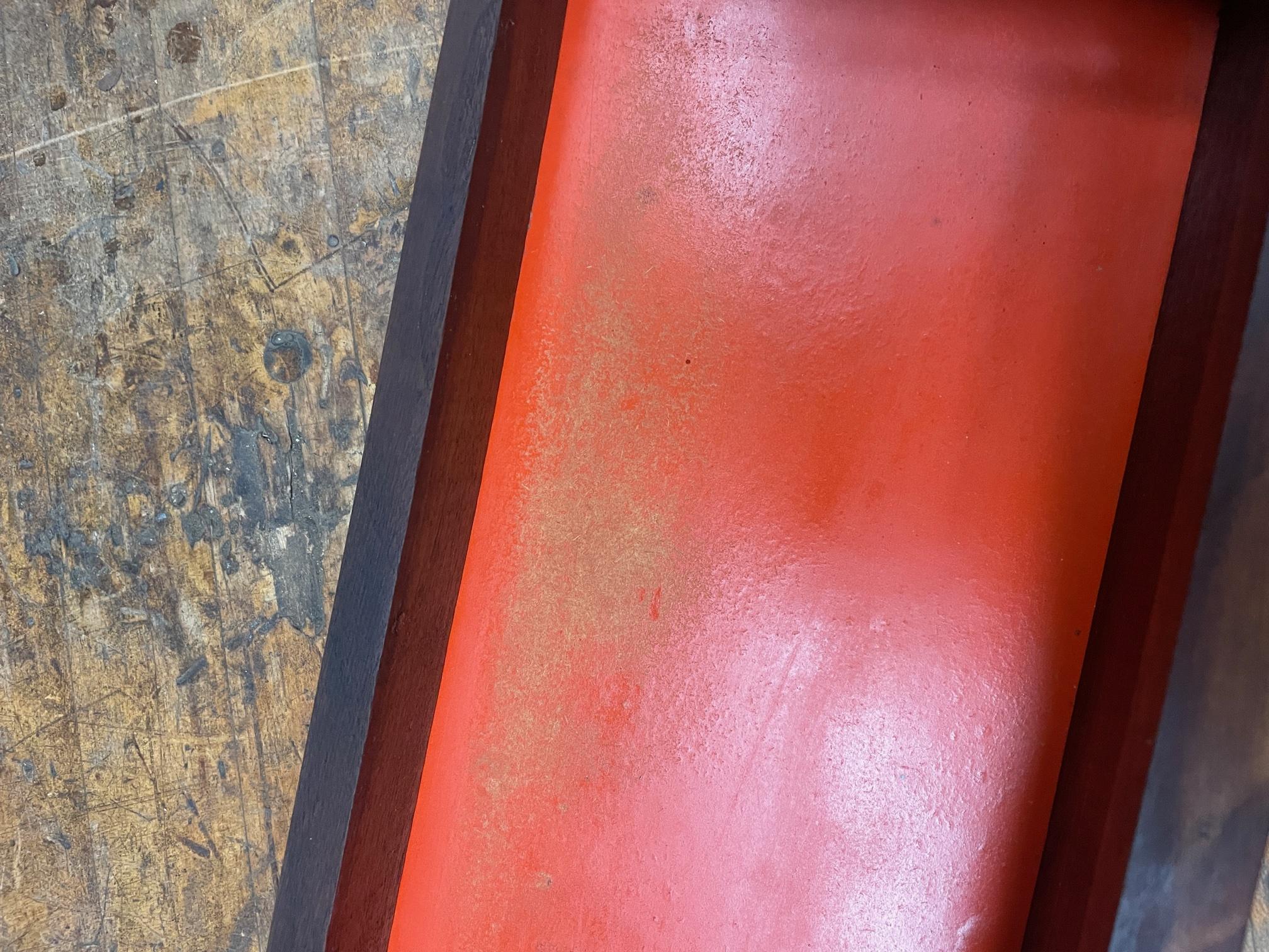 1950s CabinModern Architect Walnut Wall Shelf Spice Rack in Orange+White Panels 2