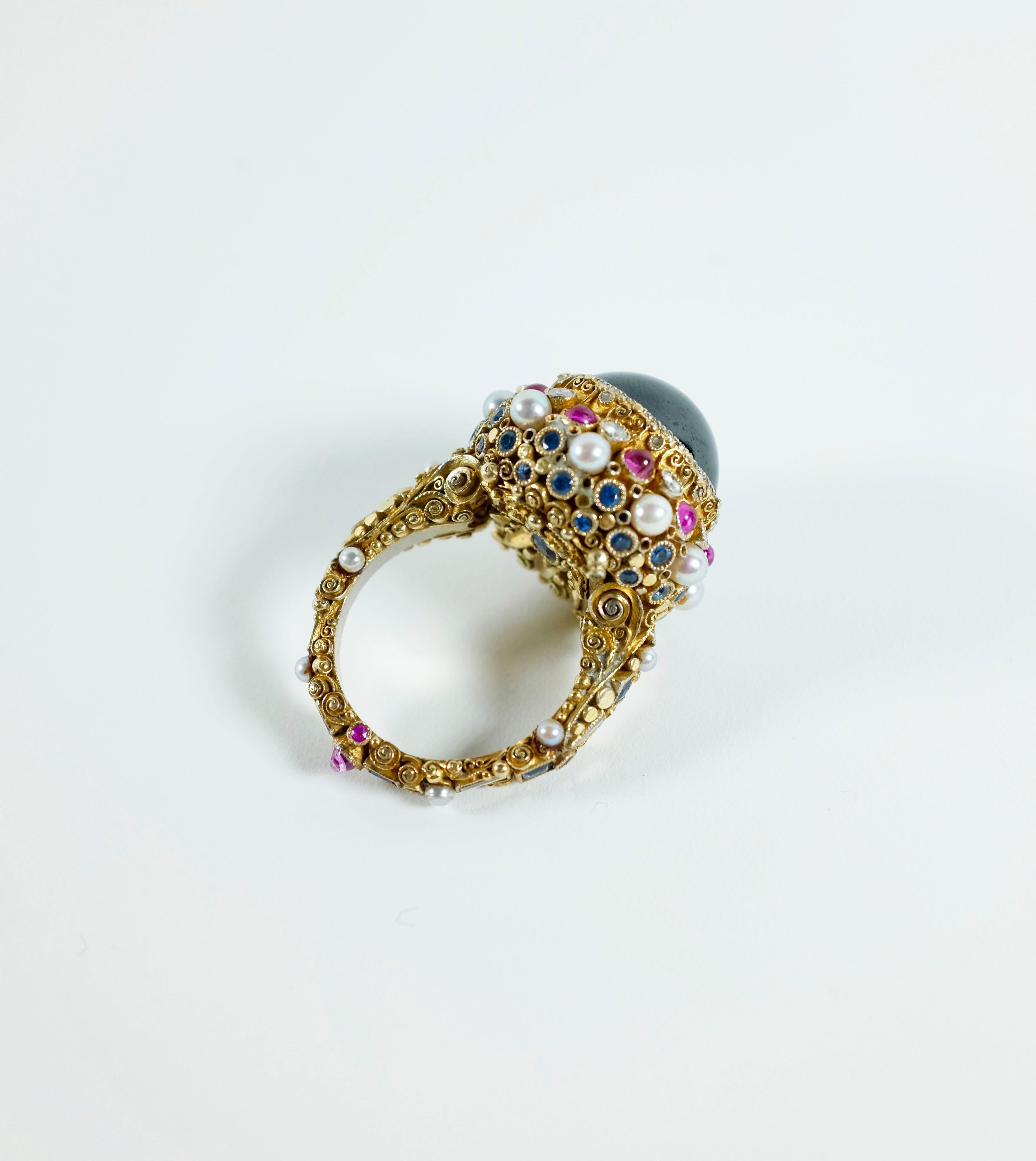 Contemporary 1950s Cabochon Garnet Ring