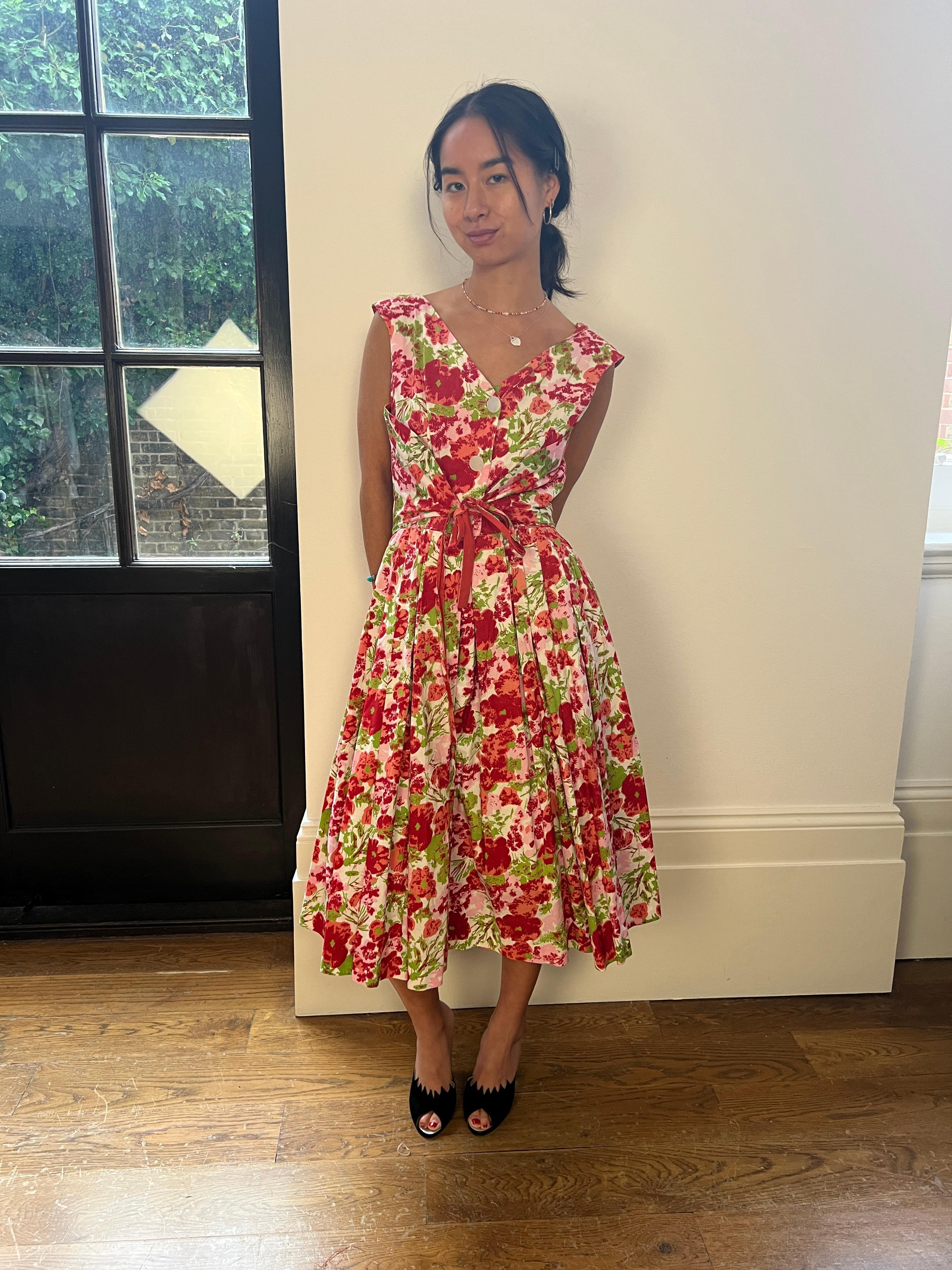 1950s California Cottons Floral Shirt Waister Dress For Sale 2