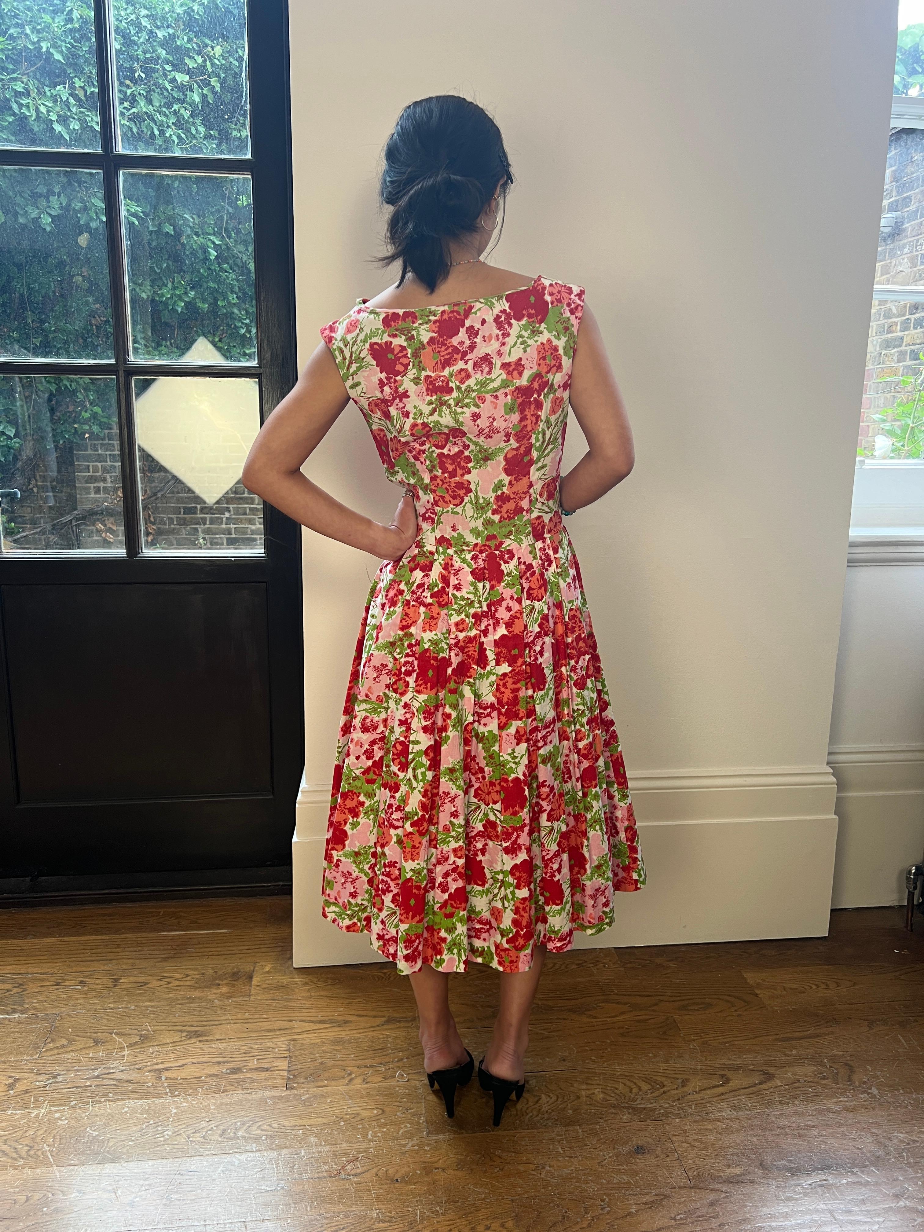 1950s California Cottons Floral Shirt Waister Dress For Sale 3