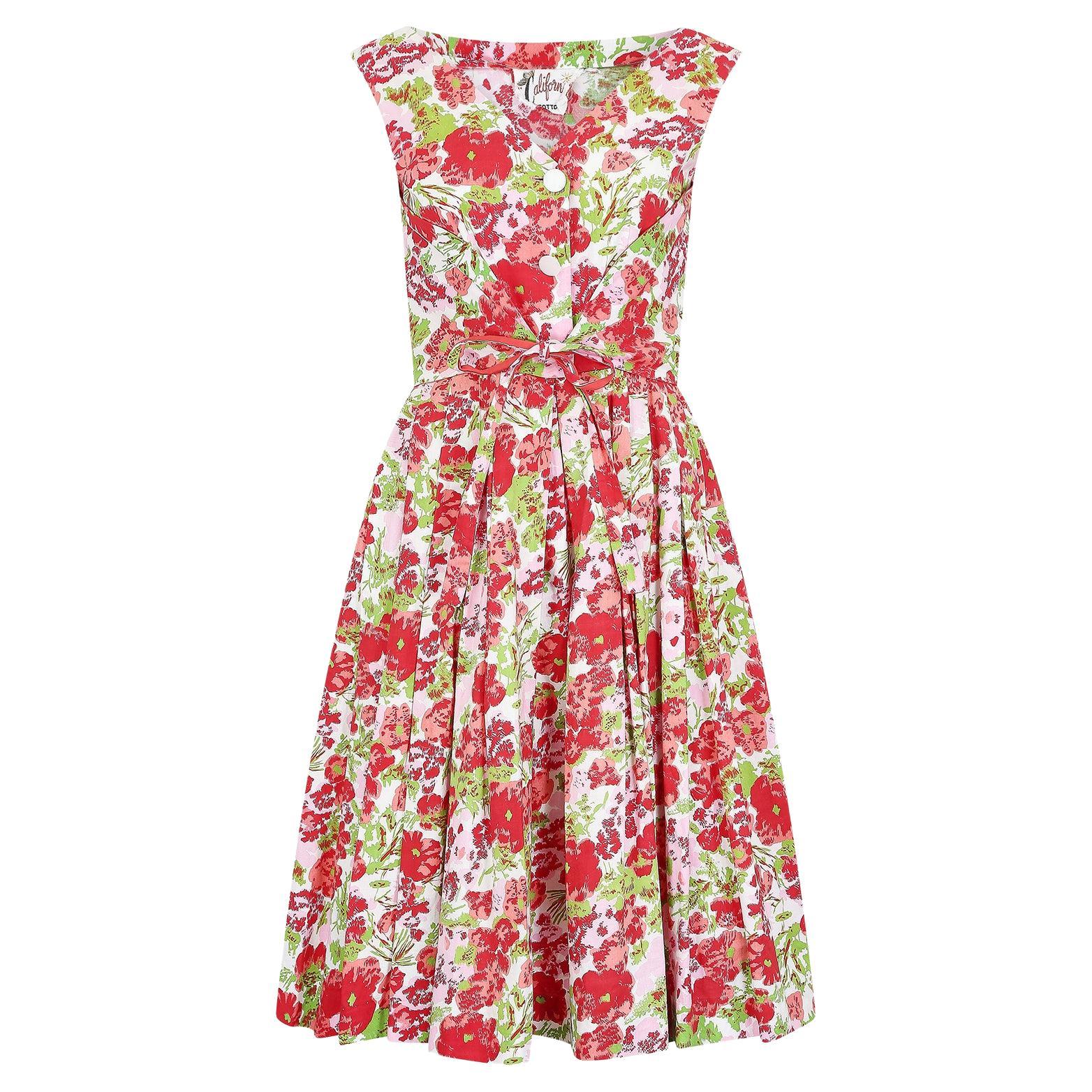 1950er Jahre Kalifornien Baumwolle Floral Hemd Waister Kleid im Angebot