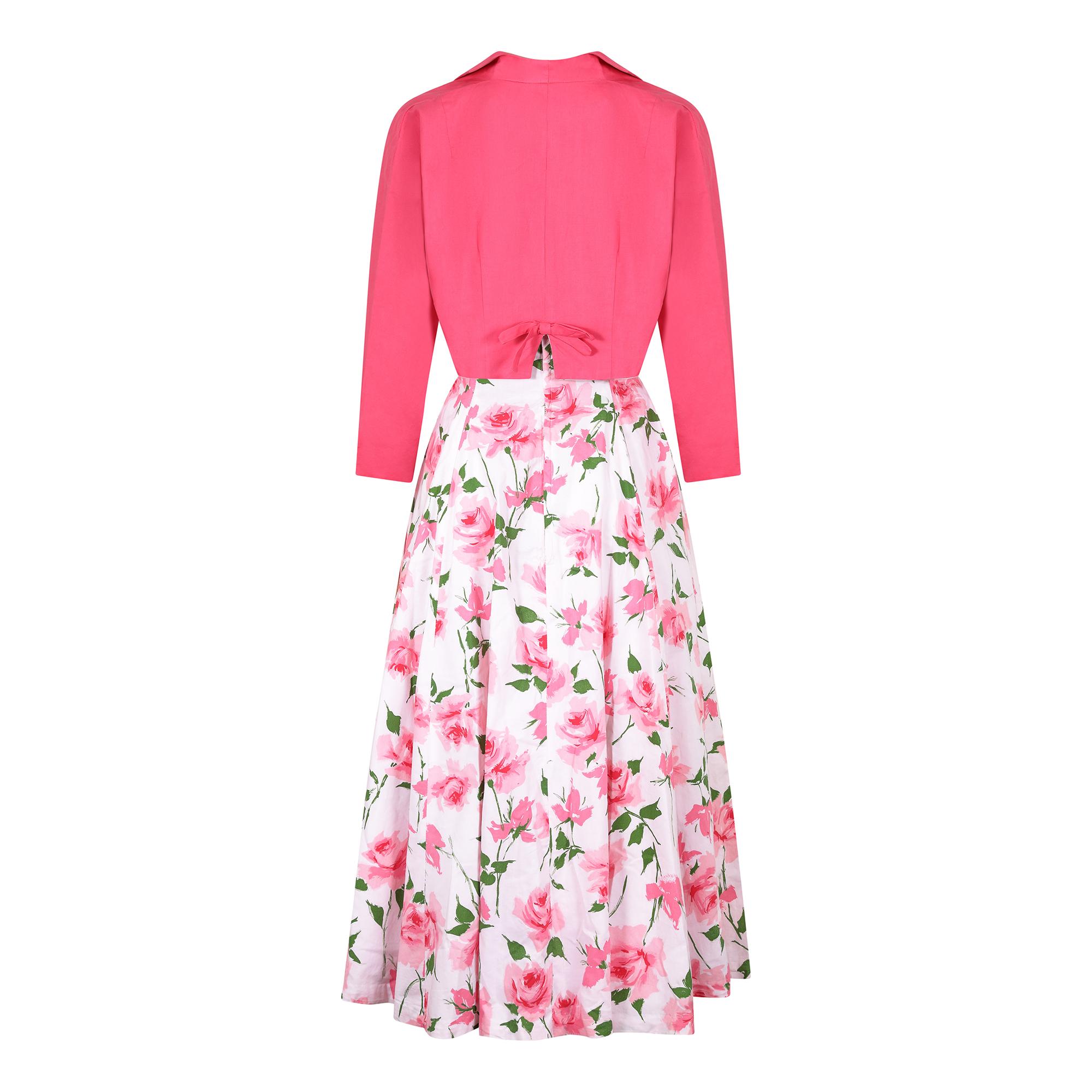 This is the best rose print dress ensemble we've had in for some time and it is by British heritage brand California Cottons whose quality production values and desirable prints easily rivalled Horrockses fashions. The rose print is spectacular; in