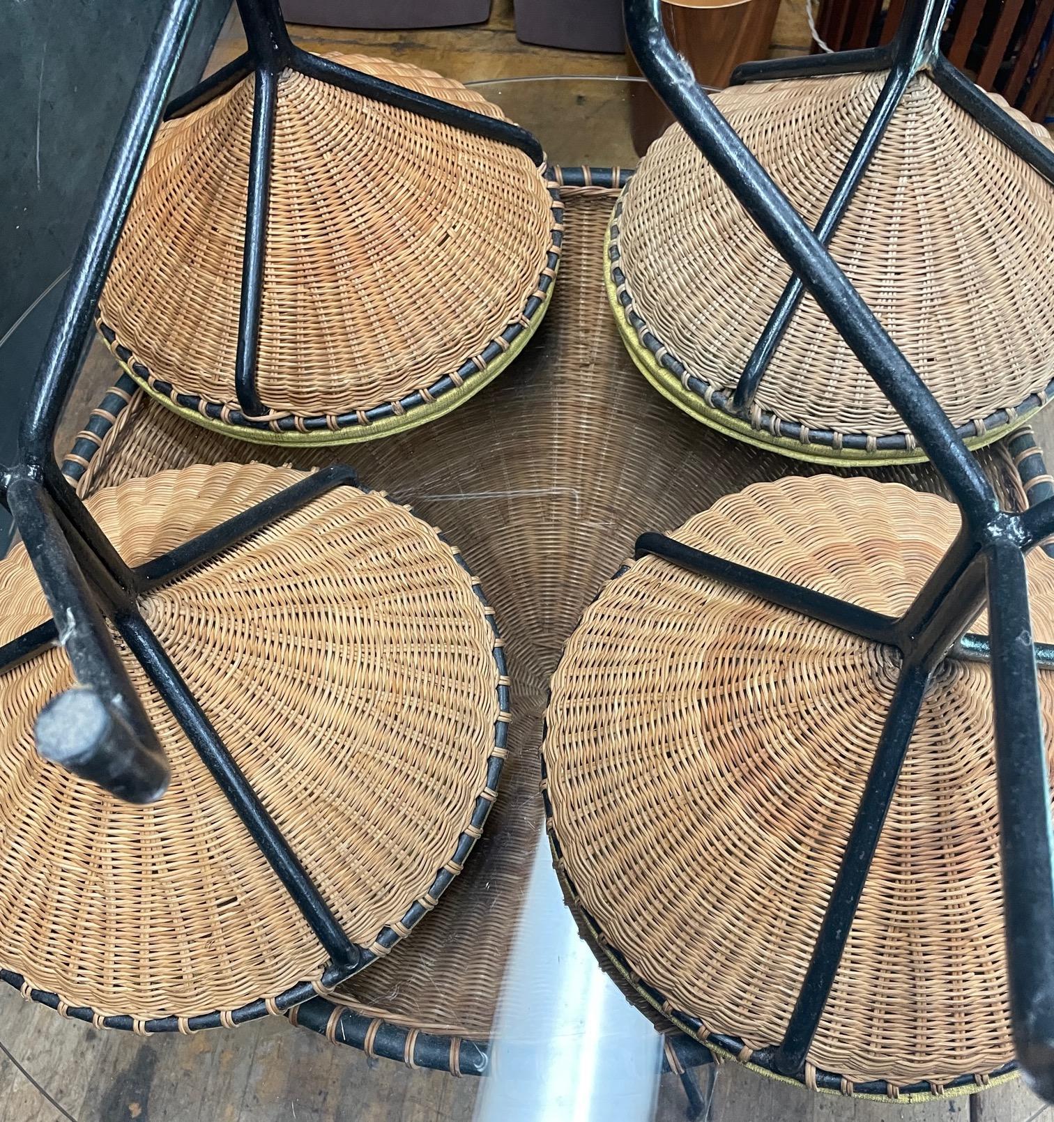 1950s California Design Danny Ho Fong Wicker Iron Tiki Dining Table Stool Set For Sale 3