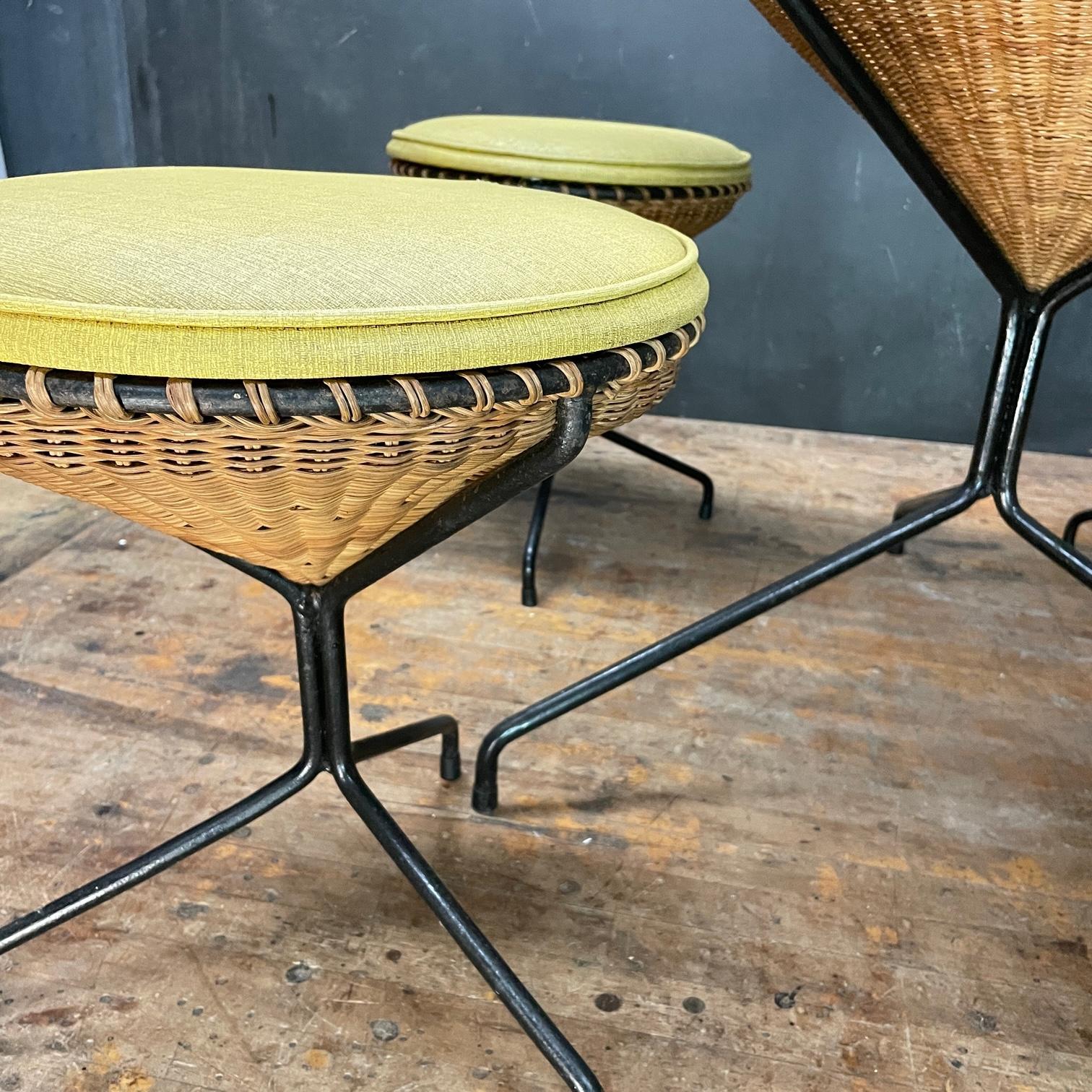 1950s California Design Danny Ho Fong Wicker Iron Tiki Dining Table Stool Set For Sale 1