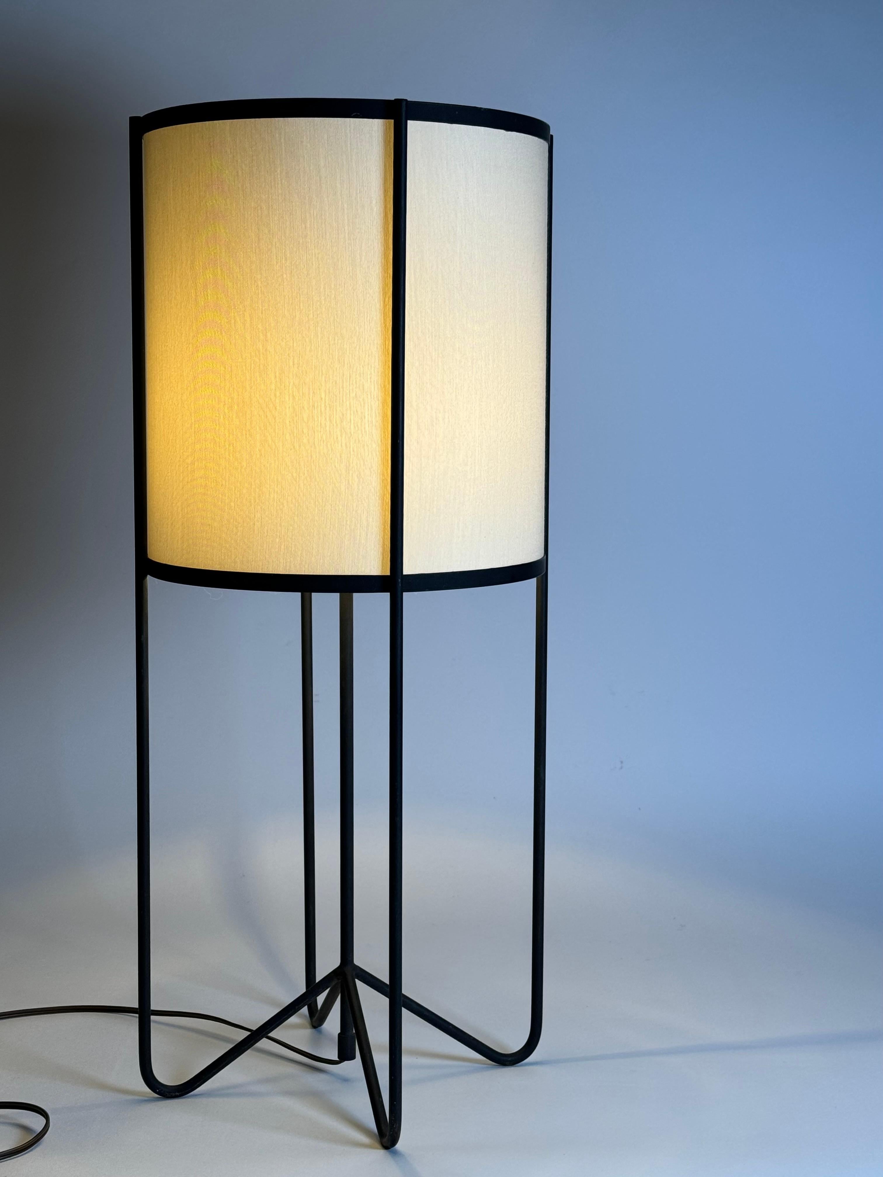 Mid-Century Modern 1950s California Design Wrought Iron  & Linen Table Lamp #2