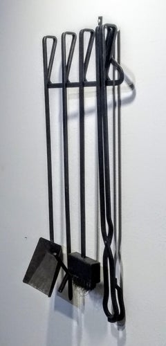 1950s California Modernist Blackened Iron, Wall-Mounted Firetool Set