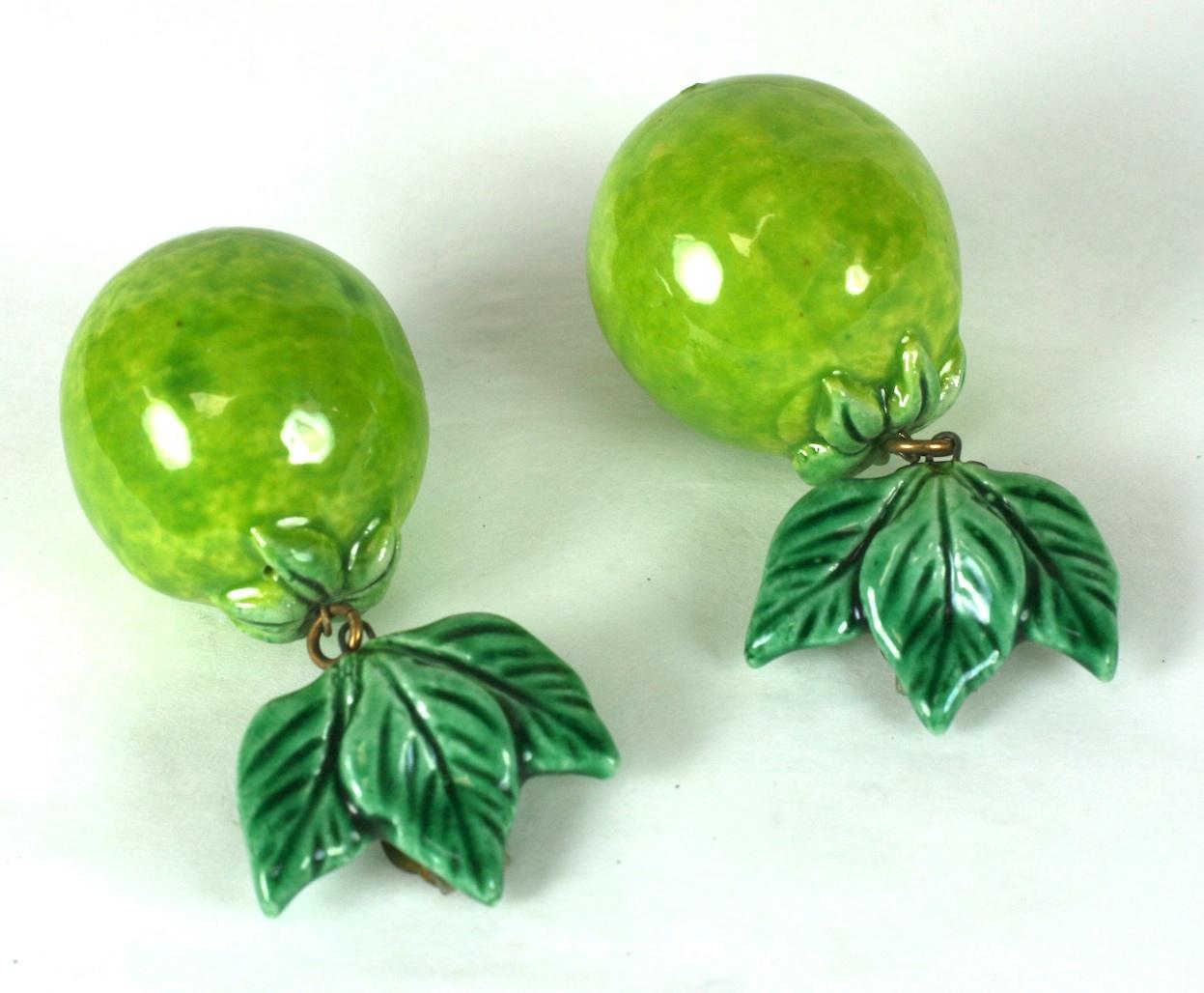 1950's California Pottery Lime Motif Earrings In Excellent Condition For Sale In New York, NY