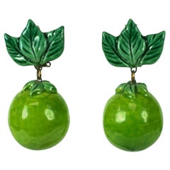 Boucles d'oreilles en poterie californienne à motif de citron des années 1950