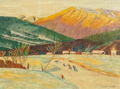 1950s California Winter Twilight Painting With Painted Frame by Edgar  Raymon
