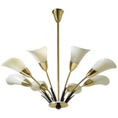 1950s "Calla" Chandelier, Enameled Glass and Brass