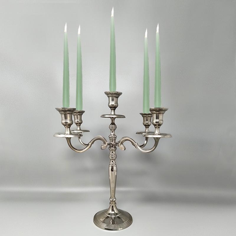 1950s Stunning candelabra for five candles in stainless steel. Handmade, in excellent condition. Made in Italy
Dimension:
diameter 11,81 x 16,92 inches (size without candles)
diameter cm 30 x cm 43 H (size without candles)