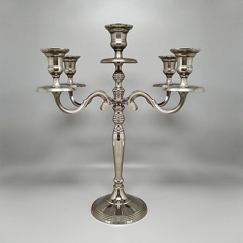 Mid-Century Modern 1950s Candelabra for Five Candles in Stainless Steel, Handmade, Made in Italy For Sale
