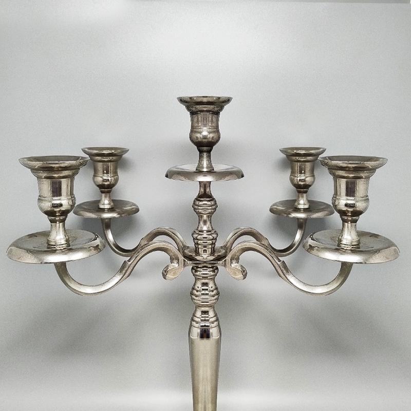 Italian 1950s Candelabra for Five Candles in Stainless Steel, Handmade, Made in Italy For Sale
