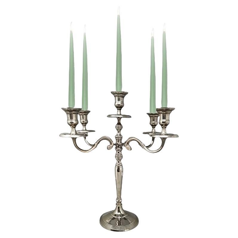 1950s Candelabra for Five Candles in Stainless Steel, Handmade, Made in Italy For Sale