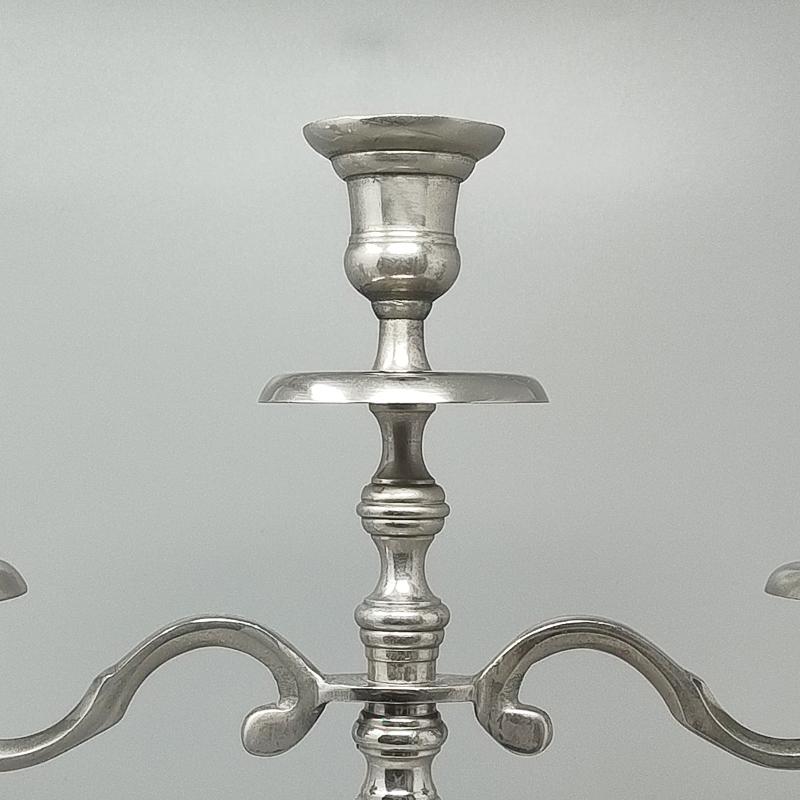 Italian 1950s Candelabra for Three Candles in Stainless Steel, Handmade, Made in Italy For Sale