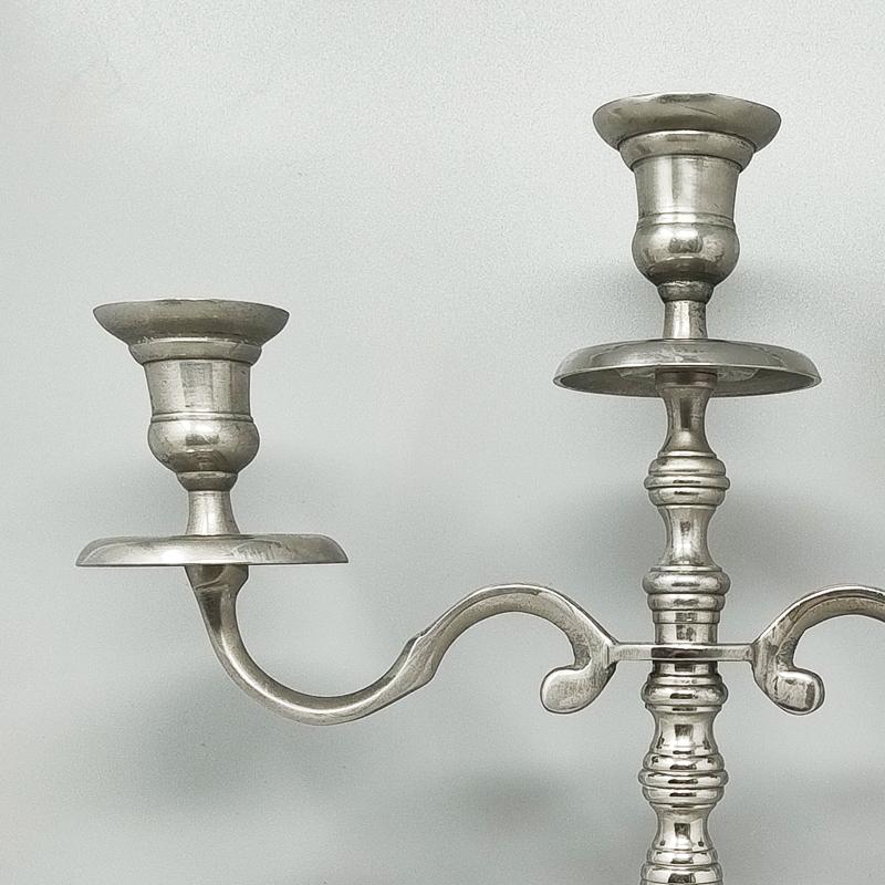 1950s Candelabra for Three Candles in Stainless Steel, Handmade, Made in Italy In Excellent Condition For Sale In Milano, IT